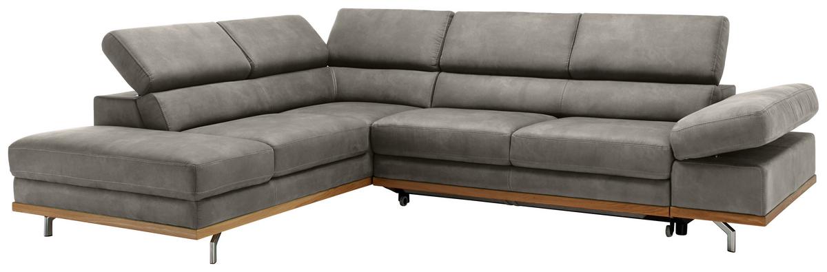 Wohnlandschaft Carmen In Silber Mit Bettfunktion - Chromfarben/Silberfarben, Konventionell, Holz/Textil (226/292cm) - Based