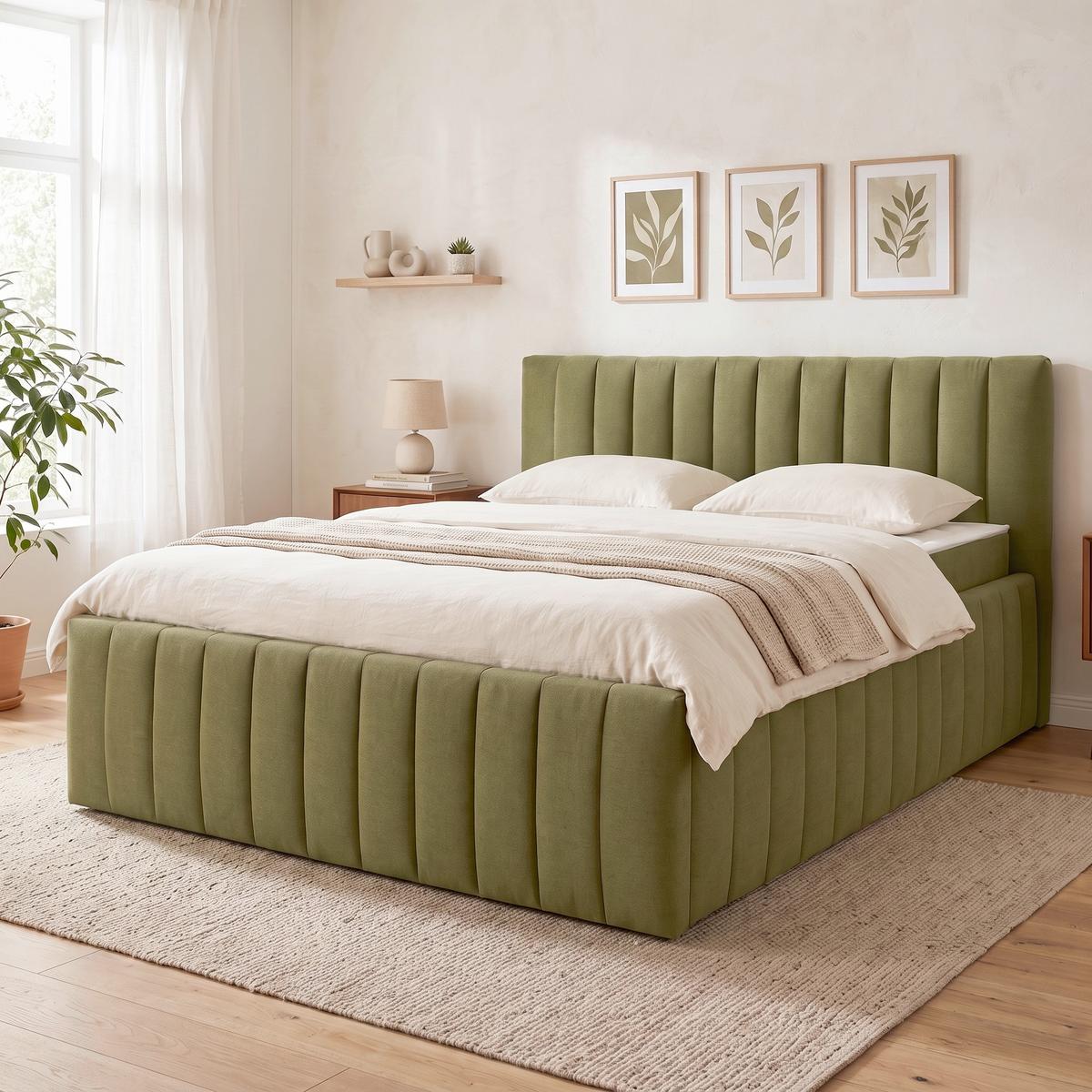 Tapecirani Krevet Orinoco - zelena/crna, Moderno, drvni materijal/metal (160/200cm) - Based