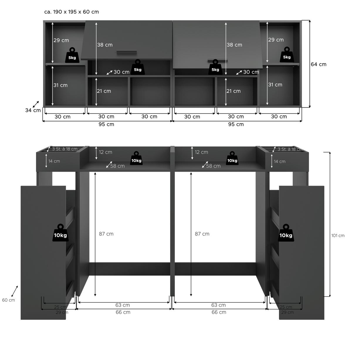 Omara Za Pralni In Sušilni Stroj Free, Antracit - antracit, Basics, leseni material (190/195/60cm) - MID.YOU