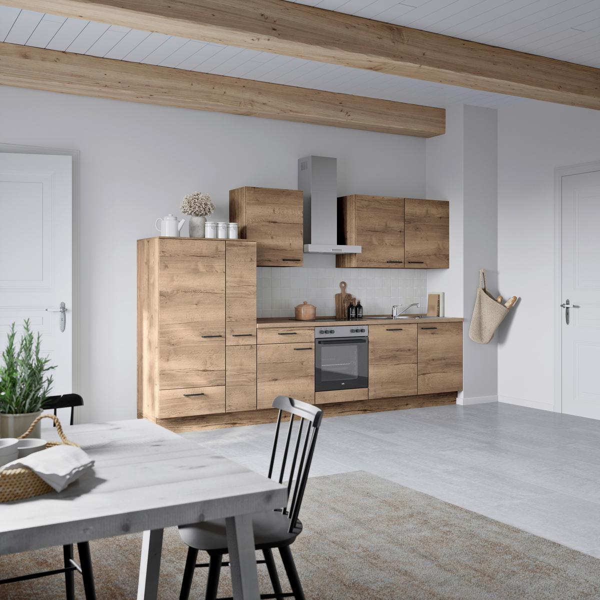 Küchenblock Structura Low m. Geräten Eiche dunkel - Eiche dunkel/Eichefarben, MODERN, Holzwerkstoff/Metall (330cm) - Nobilia