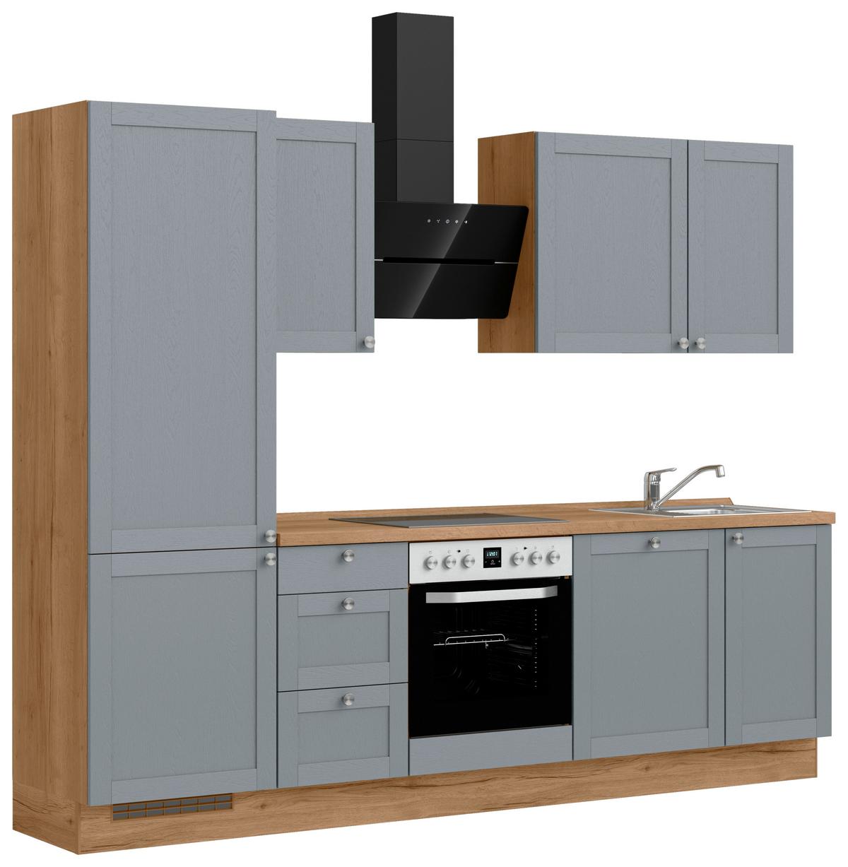Küchenleerblock Frame High o. Geräte Blaugrau - Edelstahlfarben/Eichefarben, ROMANTIK / LANDHAUS, Holzwerkstoff/Metall (270cm) - Nobilia