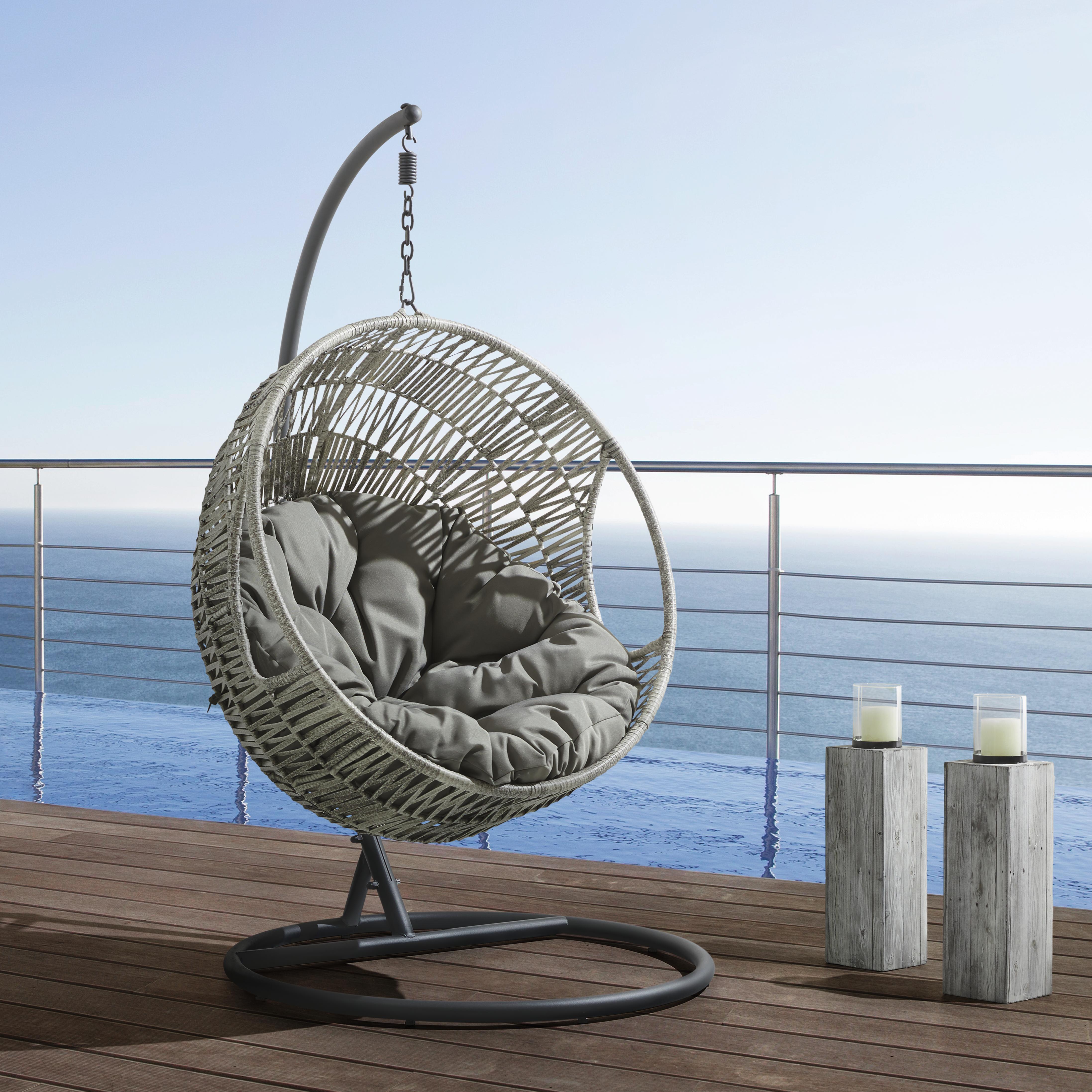 Hängesessel Sena in Grau mit Auflage - Dunkelgrau/Grau, MODERN, Holz/Kunststoff (108/186/120cm) - Bessagi Garden