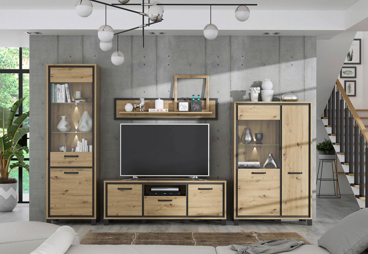 Dnevni Regal Trondheim, Barva Hrasta, 4-Delni - črna/barve hrasta, Basics, kovina/umetna masa (344,2/208/41,5cm) - Livetastic