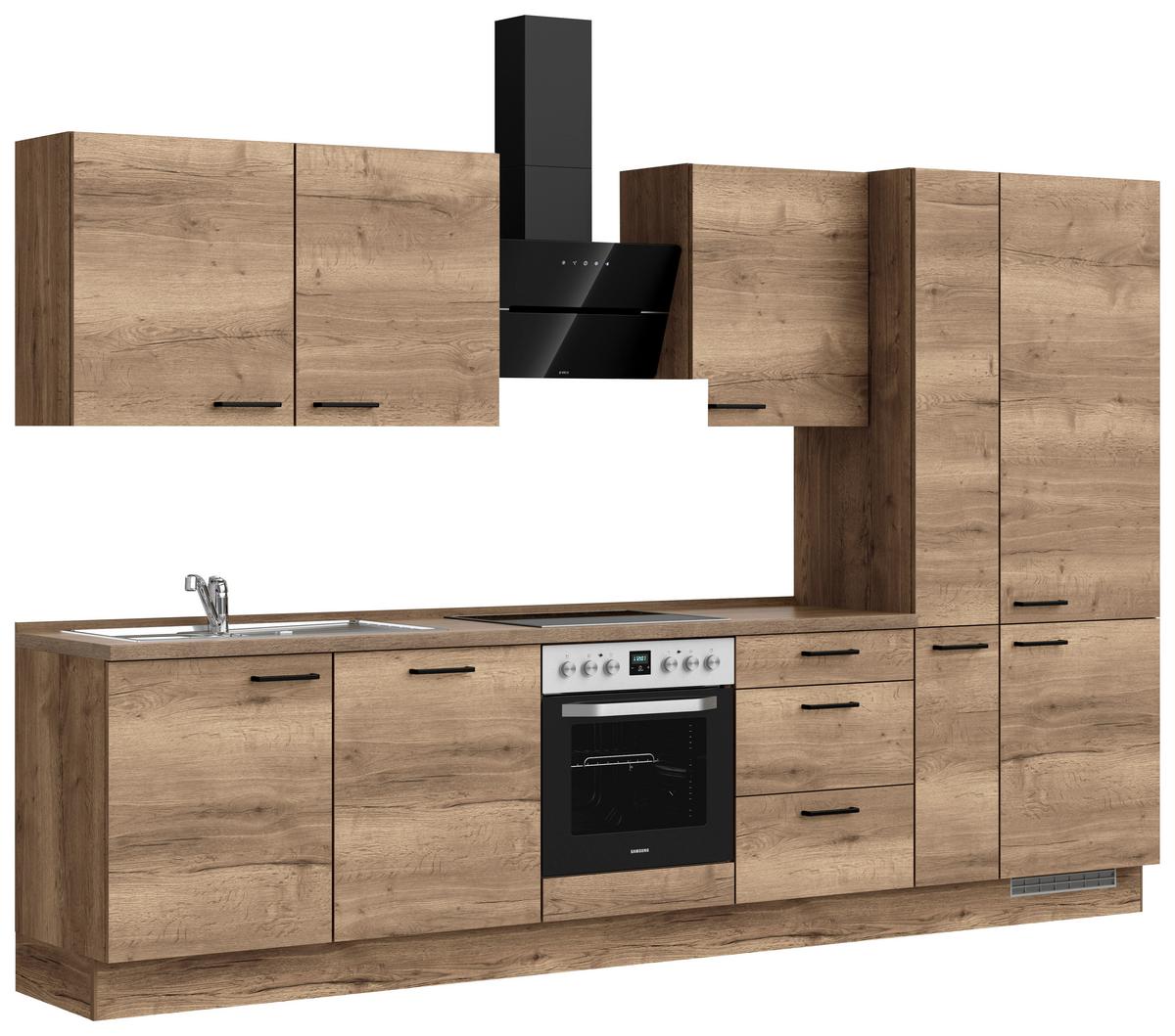 Küchenblock Structura High m. Geräten Eiche dunkel - Eiche dunkel/Schwarz, MODERN, Holzwerkstoff/Metall (330cm) - Nobilia