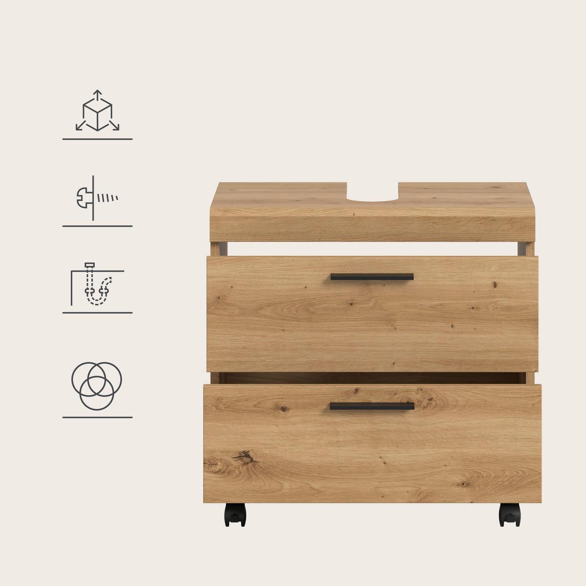 Waschbeckenunterschrank Scout Eiche Artisan - Schwarz/Eiche Artisan, Trend, Holzwerkstoff/Kunststoff (60/60/34cm) - MID.YOU
