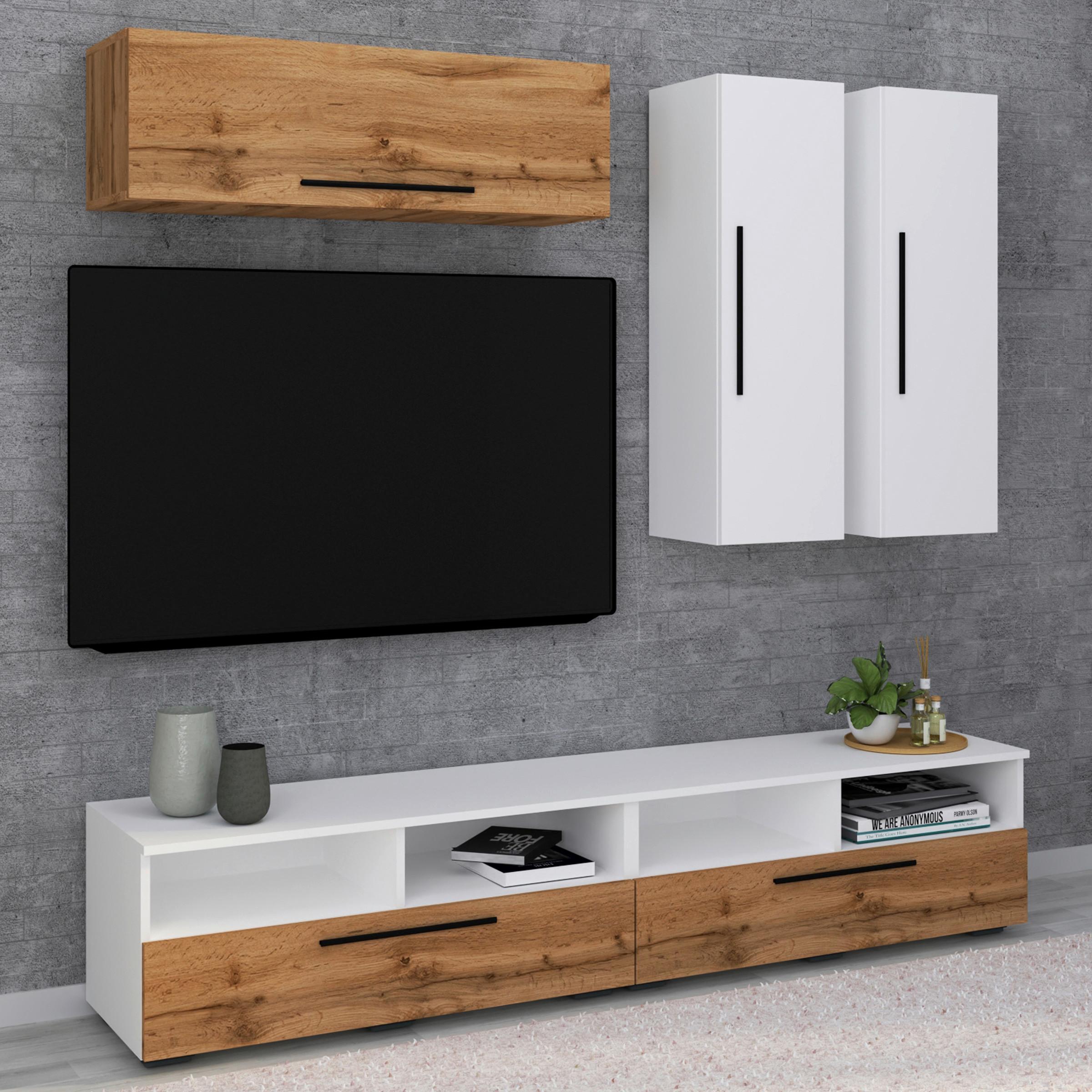 Dnevni Regal Arila, Barva Hrasta, Bela, 5-Delno - črna/barve hrasta, Moderno, umetna masa/leseni material (190/200/40cm) - MID.YOU