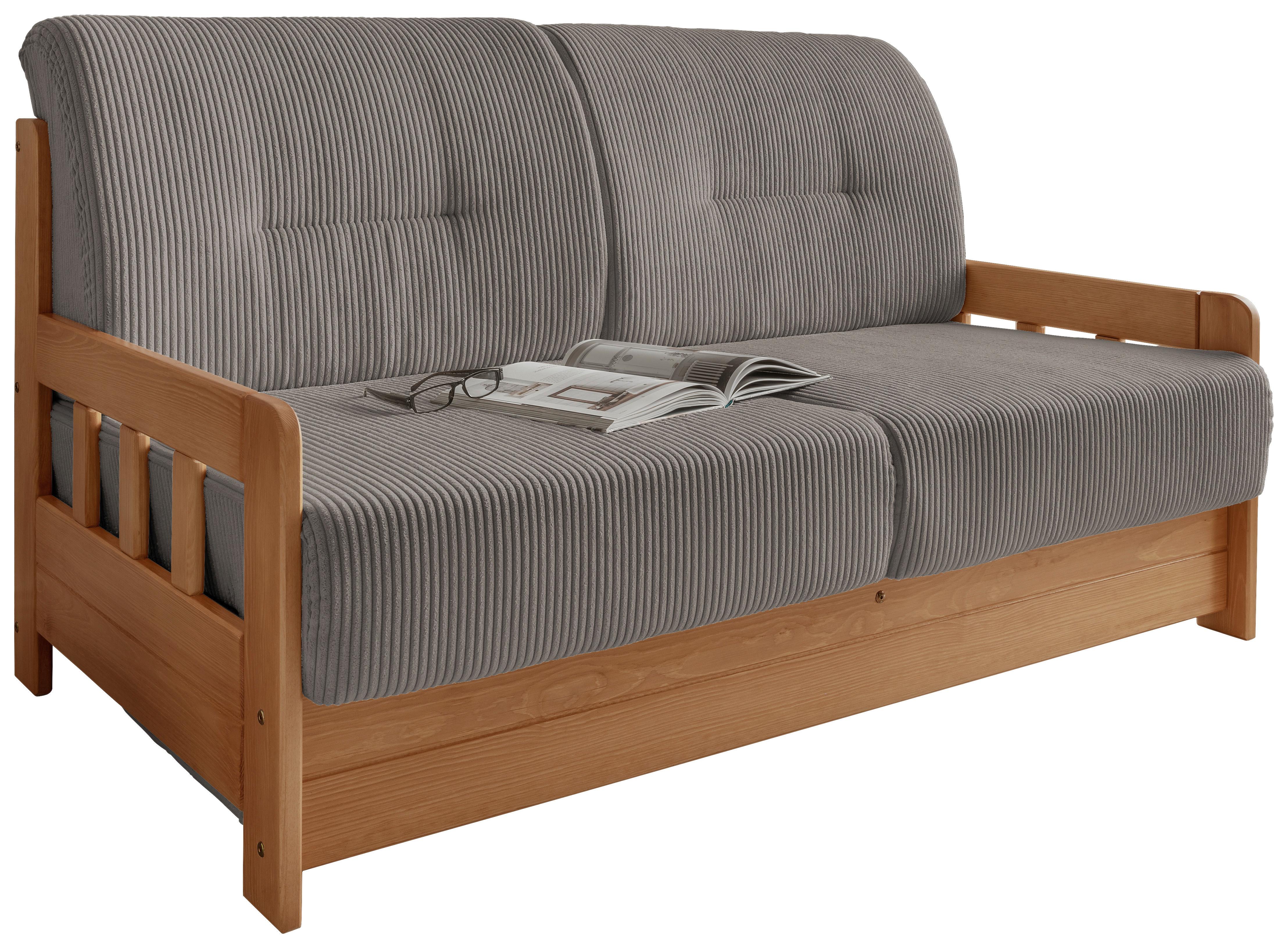 Schlafsofa Camino Holzkorpus Kiefer/Graubraun - Graubraun/Kieferfarben, MODERN, Holz/Textil (154/88/90cm) - Livetastic