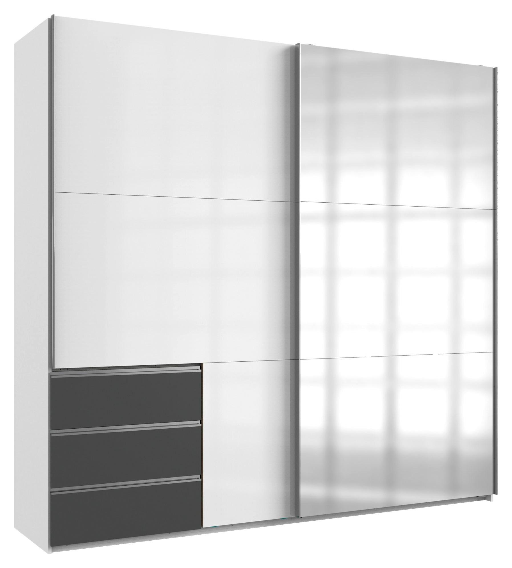 Schwebetürenschrank Level 36D ca. 250 cm Graphitfarben/Weiß - Chromfarben/Weiß Hochglanz, MODERN, Holzwerkstoff/Metall (250/236/65cm) - MID.YOU
