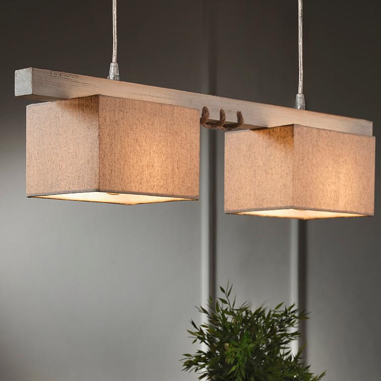 Hängeleuchte Gea Beige max. 22 Watt - Beige, Natur, Holz/Textil (80/15/100cm)