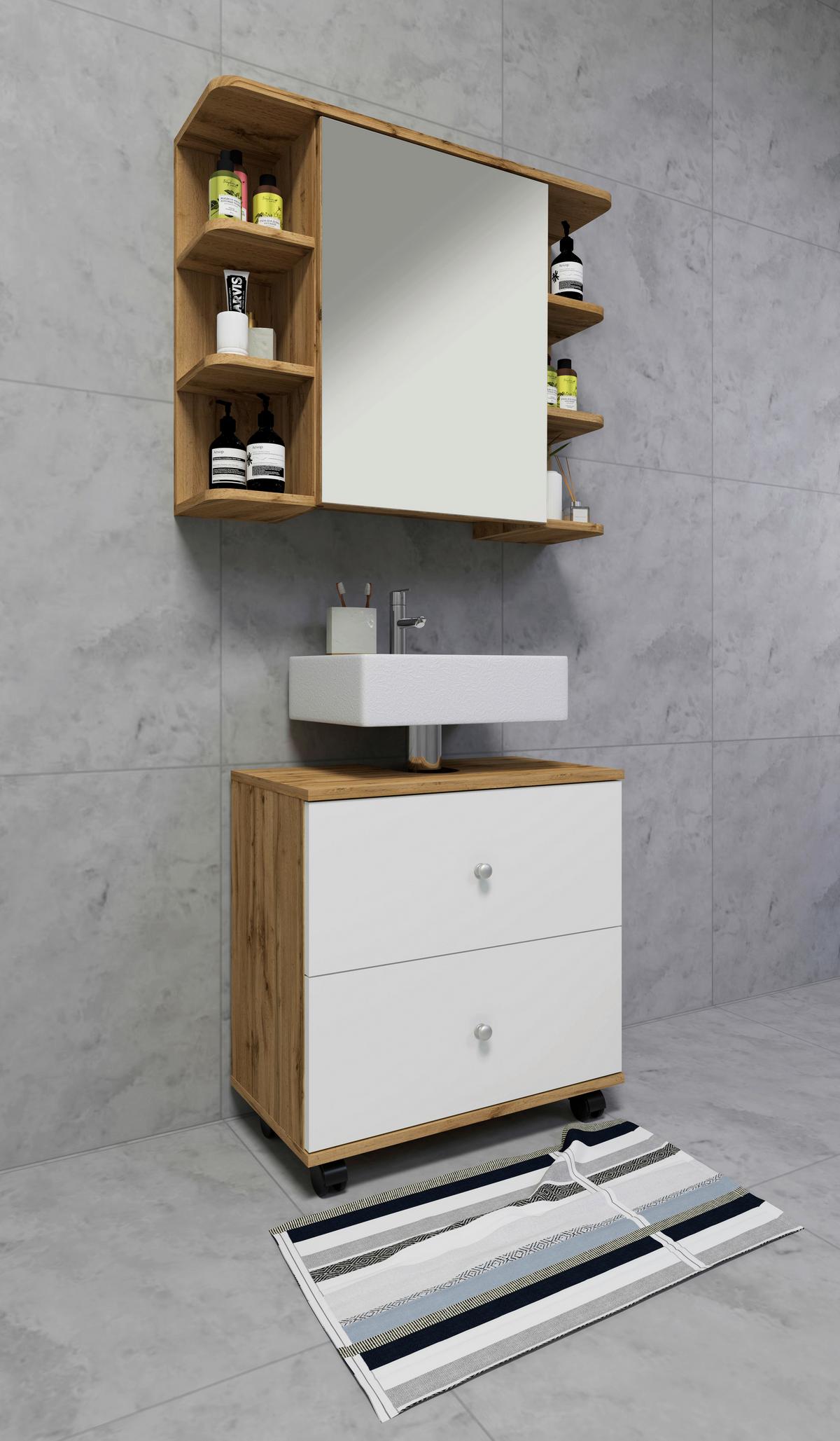 WASCHBECKENUNTERSCHRANK NILOSI L - Honigeiche/Weiss, Modern, Holzwerkstoff/Kunststoff (60/61/33cm) - MID.YOU