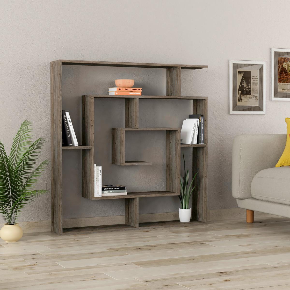 Knjižna Omara Labirent, Barva Temnega Hrasta - temni hrast, Design, leseni material (125/129/22cm) - Livetastic