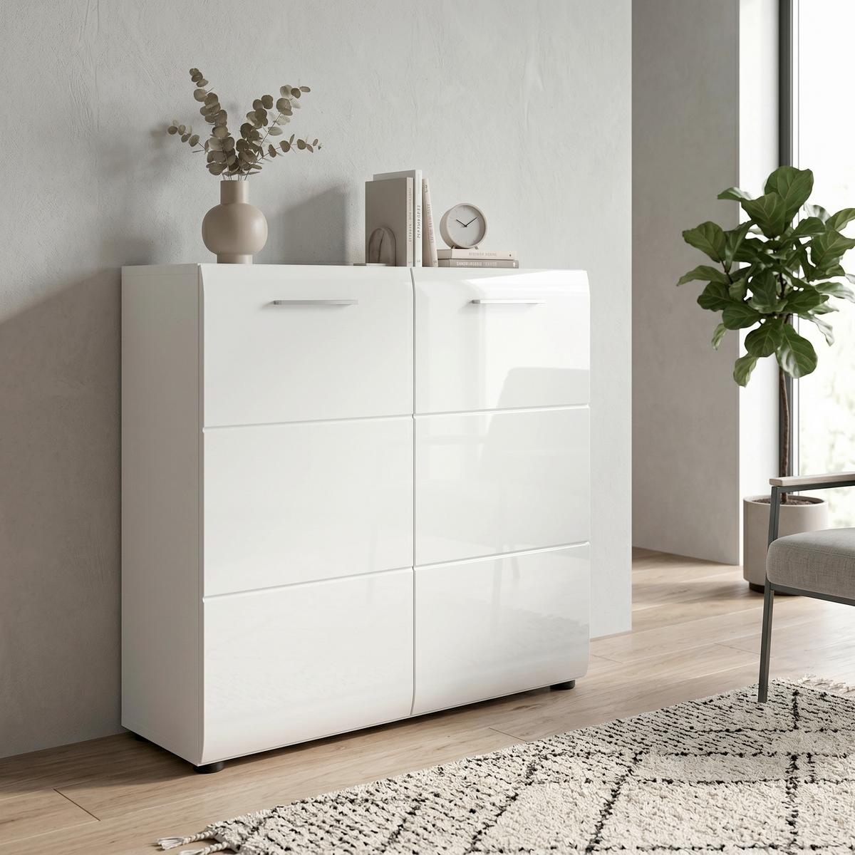Kommode Ice Weiß hochglanz - Weiß Hochglanz/Silberfarben, Design, Holzwerkstoff/Kunststoff (80/81/34cm) - Livetastic