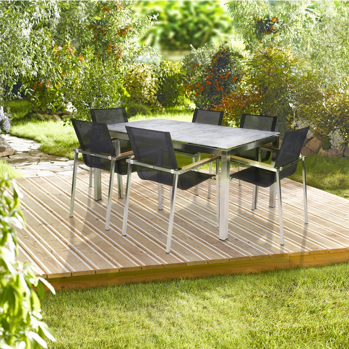 Dining-Loungeset Sydney Grau/Silberfarben - Silberfarben/Grau, Basics, Glas/Holz (160/74/90cm) - Gardenson