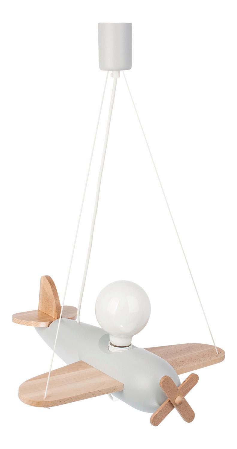 Kinderhängeleuchte Flugzeug Grau/Naturfarben max. 60 Watt - Naturfarben/Grau, Basics, Holz (42/41/75cm)