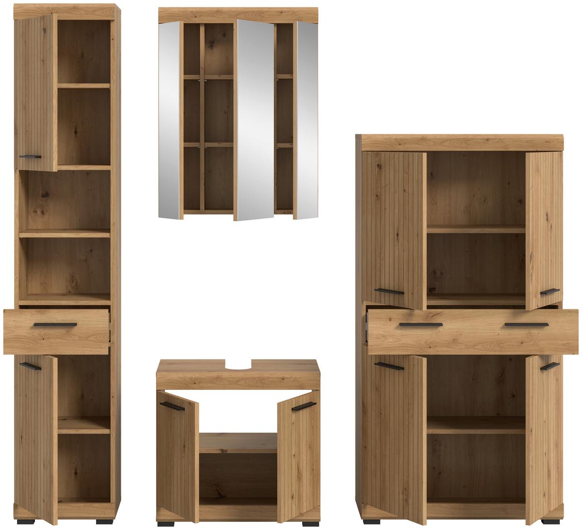 Badezimmer Scout Eiche Artisan 4-teilig - Schwarz/Eiche Artisan, Trend, Glas/Holzwerkstoff (171cm) - MID.YOU