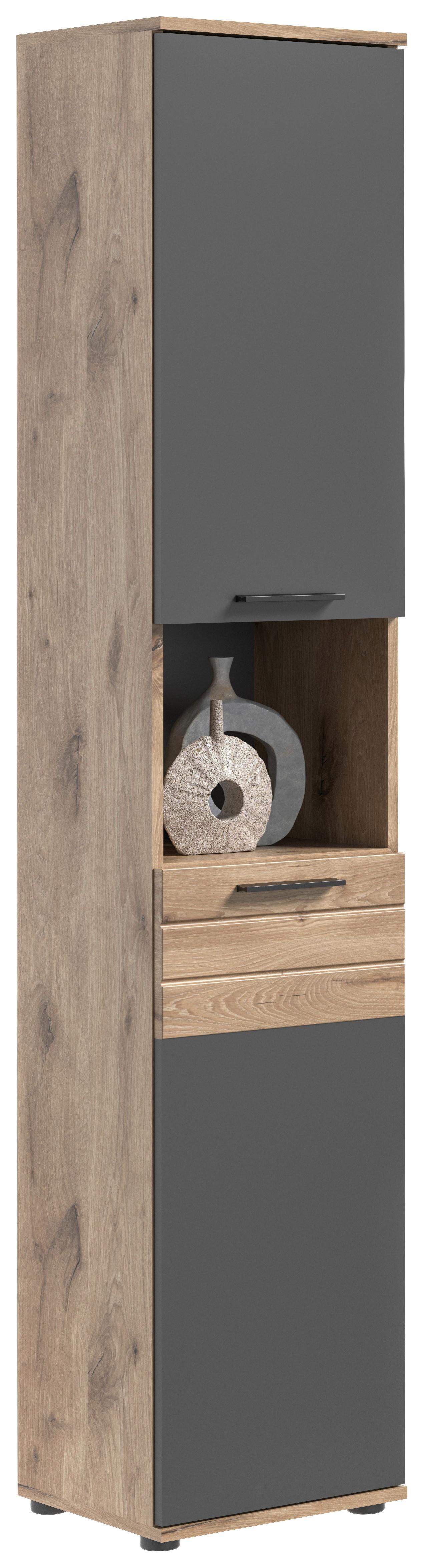 Visoka Mason, Siva, Barva Hrasta - siva/črna, Moderno, umetna masa/leseni material (37/190/34cm) - MID.YOU