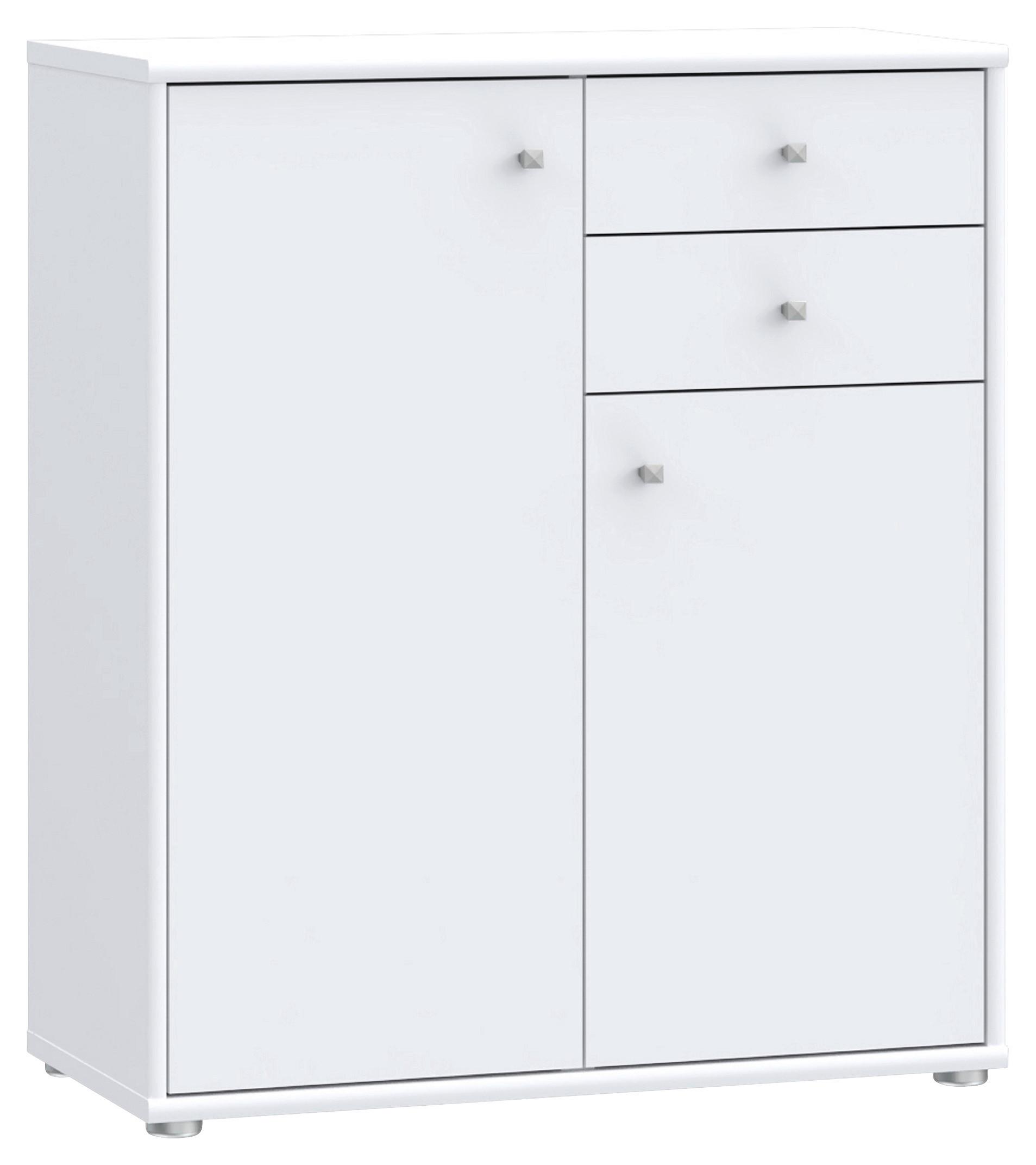 Komoda Tempra 2, Bela - bela/barve aluminija, Design, leseni material (73,7/85,5/34,8cm)