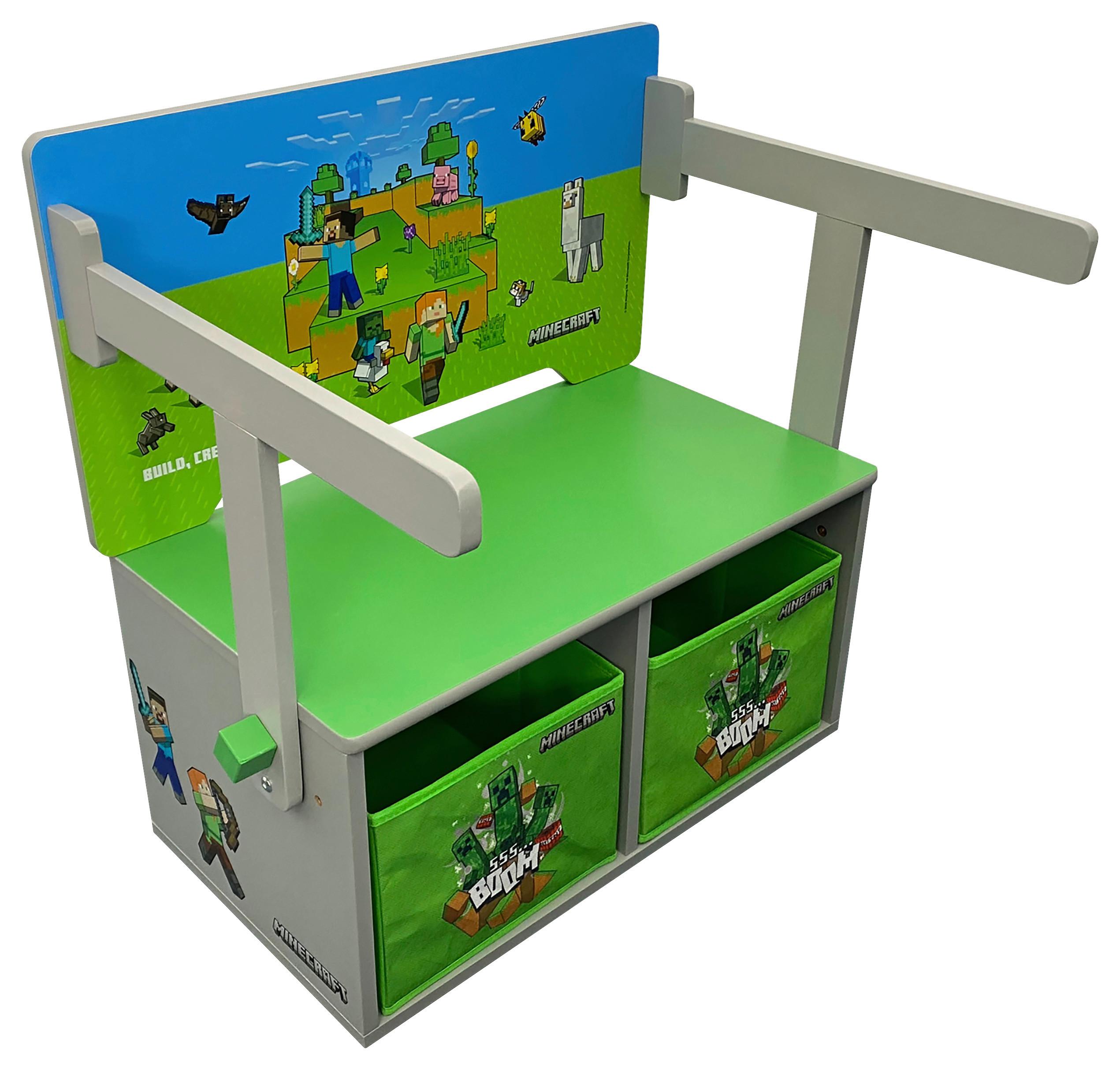 Kindersitzbank Minecraft ca. 66x60x35 cm Grau/Grün/Blau - Multicolor, MODERN, Holzwerkstoff/Textil (65,4/60/35cm) - Minecraft