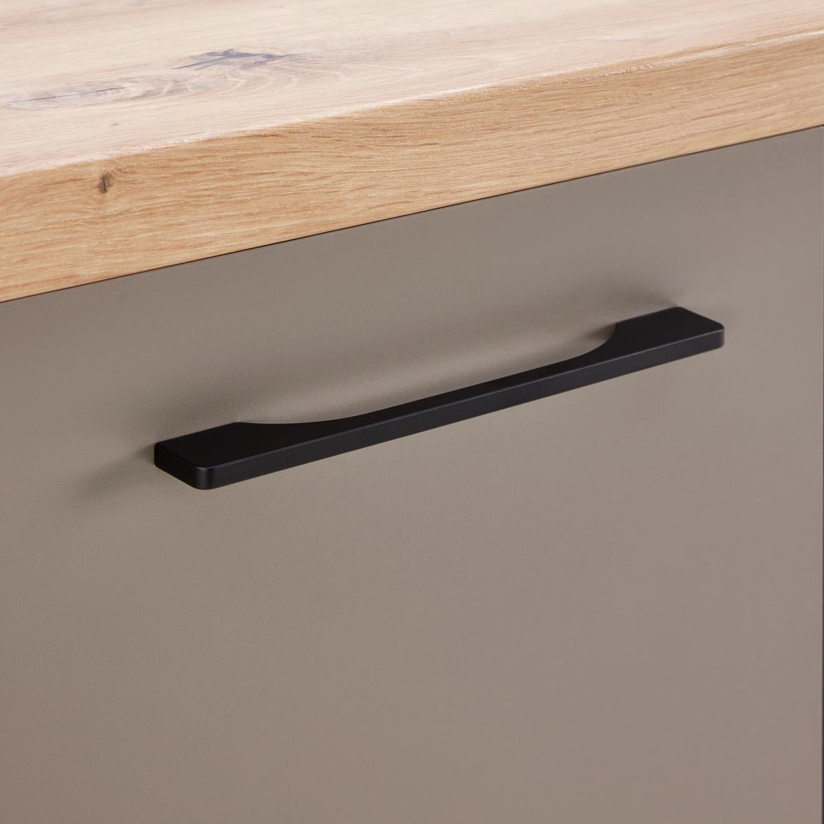 Küchenblock LINZ 220cm Cubanit grau ohne Geräte - Schwarz/Eiche Artisan, MODERN, Holzwerkstoff/Metall (220cm)