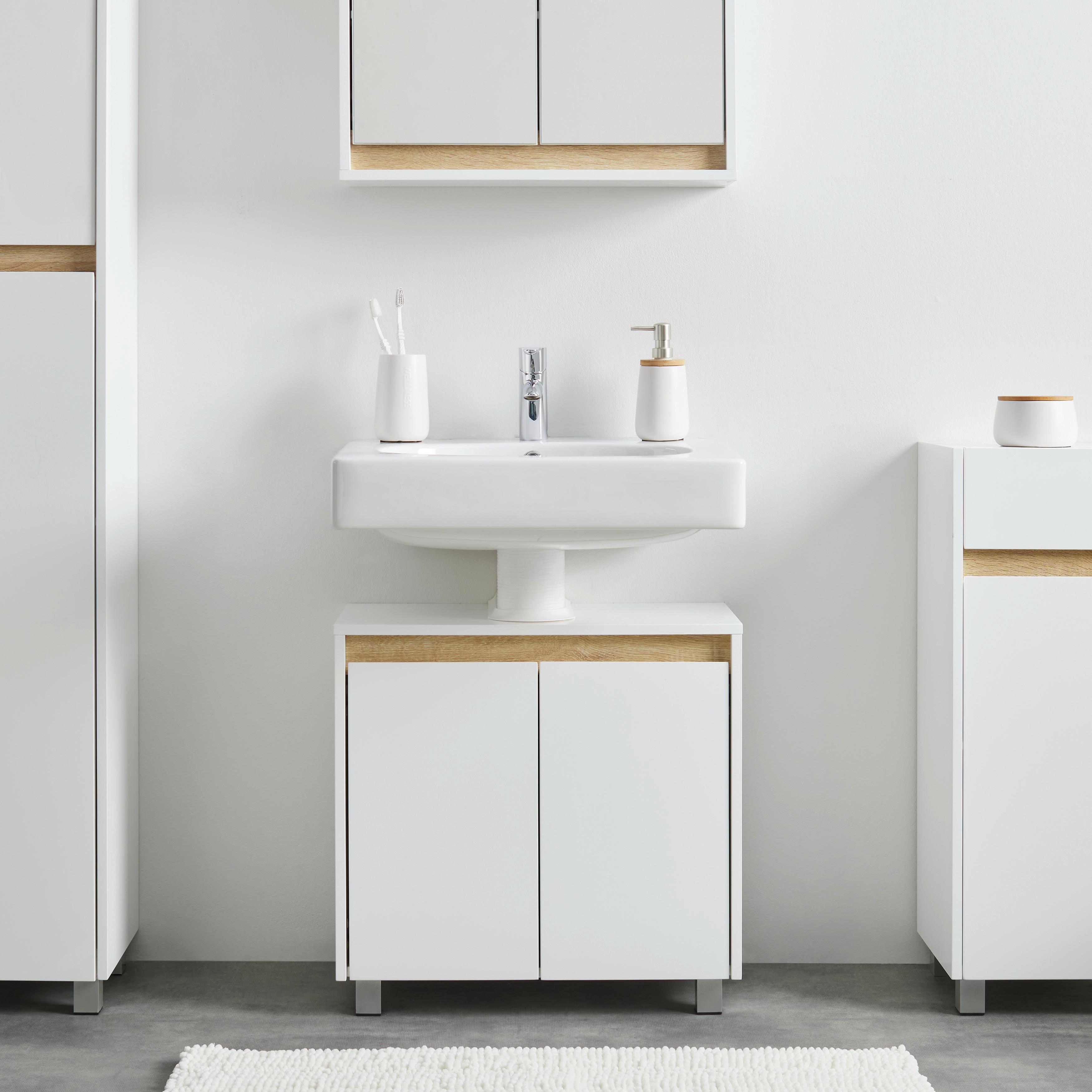 WASCHBECKENUNTERSCHRANK "Massimo", weiß - Silberfarben/Weiß, MODERN, Kunststoff (60/59/30cm) - Bessagi Home