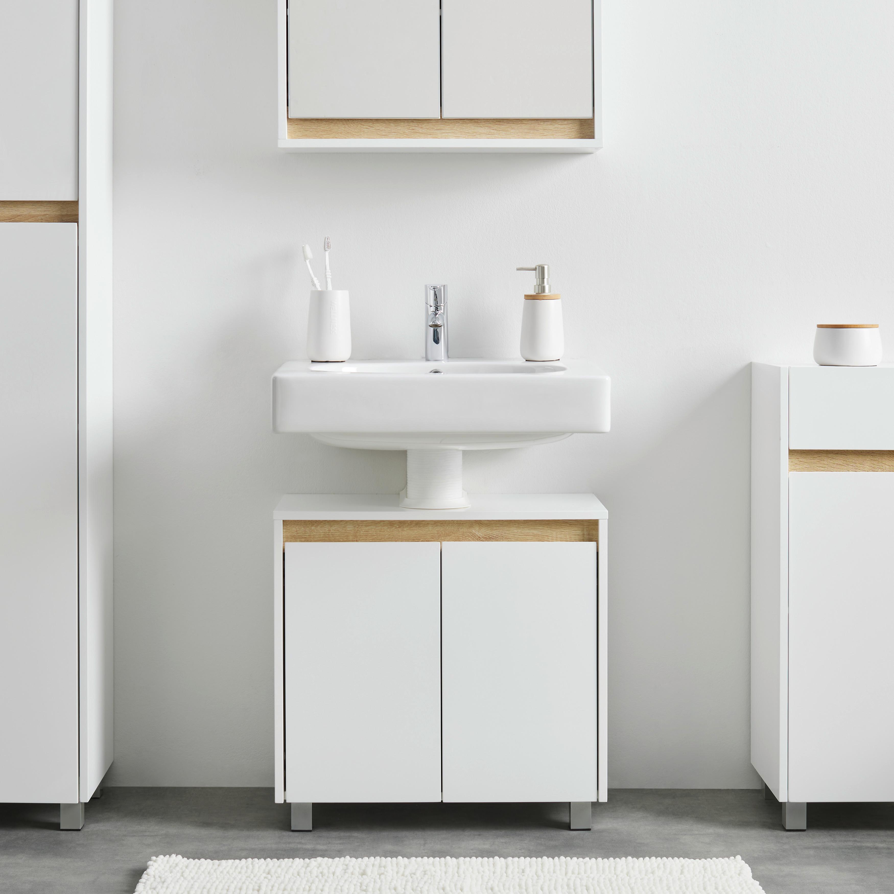 Waschbeckenunterschrank "Massimo", weiß - Silberfarben/Weiß, MODERN, Kunststoff (60/59/30cm) - Bessagi Home