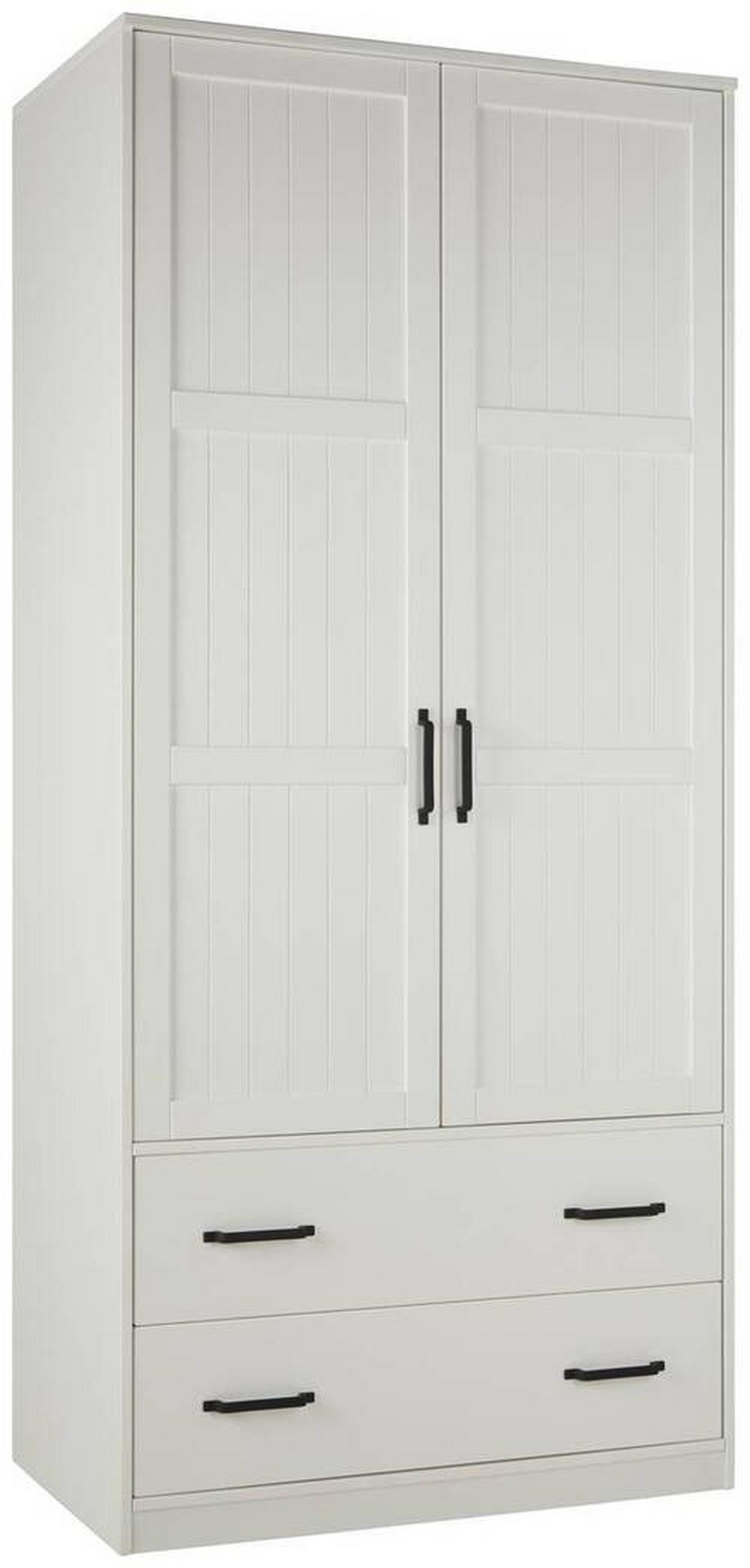 Drehtürenschrank aus Kiefer teilmassiv in Weiss - Weiss/Schwarz, Romantik / Landhaus, Holz/Kunststoff (100/220/60cm) - Mömax