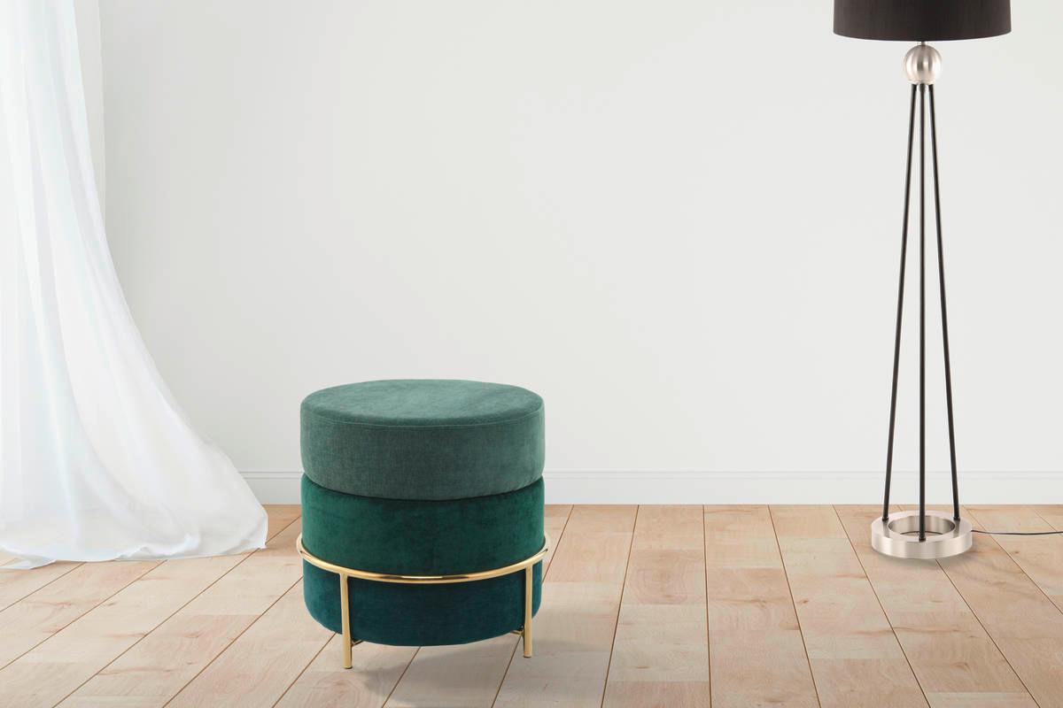 Hocker Grün ca. 48,5x46 cm - Goldfarben/Grün, Basics, Holzwerkstoff/Textil (48,5/46/48,5cm) - Kayoom