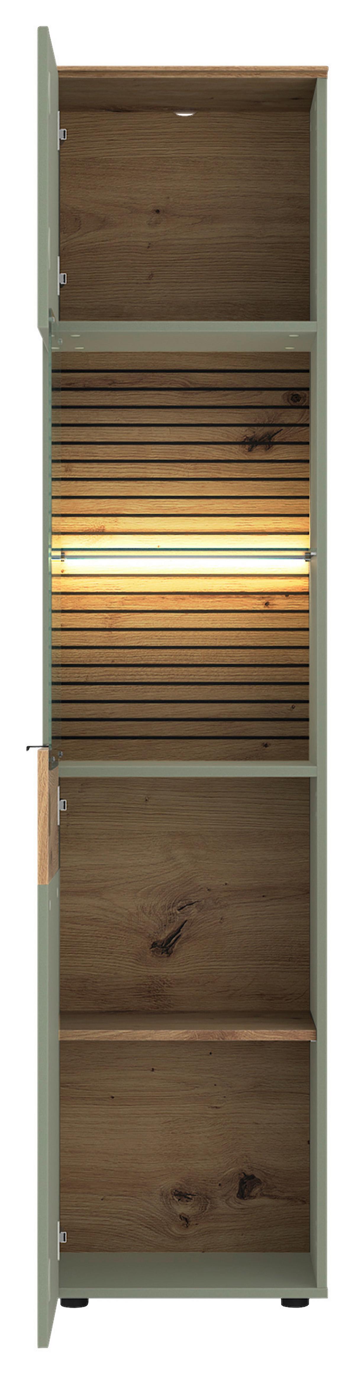 Vitrină NEXA - verde salvie/stejar Artisan, Basics, sticlă/material pe bază de lemn (45/195/40cm) - Modern Living