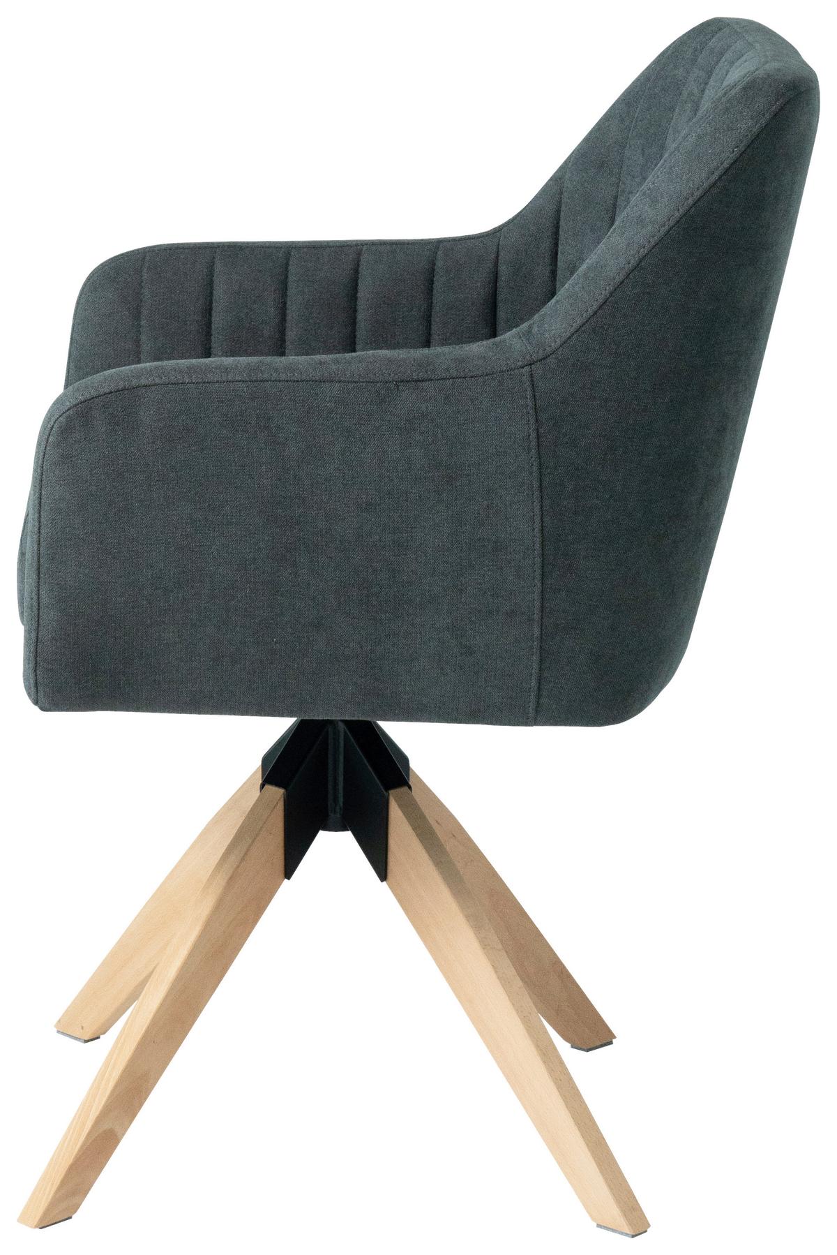 Armlehnstuhl Lucita Dunkelgrau Samt Drehbar Gepolstert - Dunkelgrau/Naturfarben, MODERN, Holz/Textil (59/88/60cm) - Bessagi Home