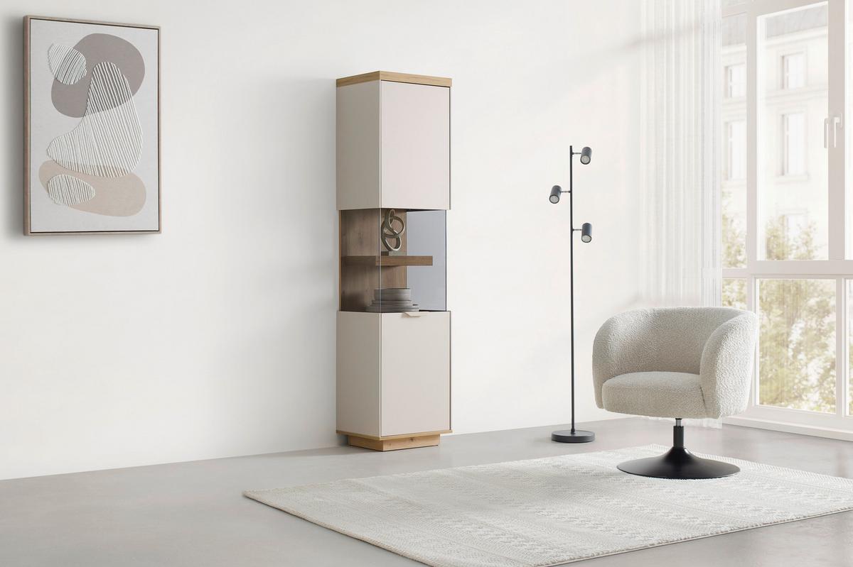 Vitrine Jake Eiche Artisan/Kaschmir - Kaschmir/Eiche Artisan, MODERN, Glas/Holzwerkstoff (45,7/187/38cm) - Mömax