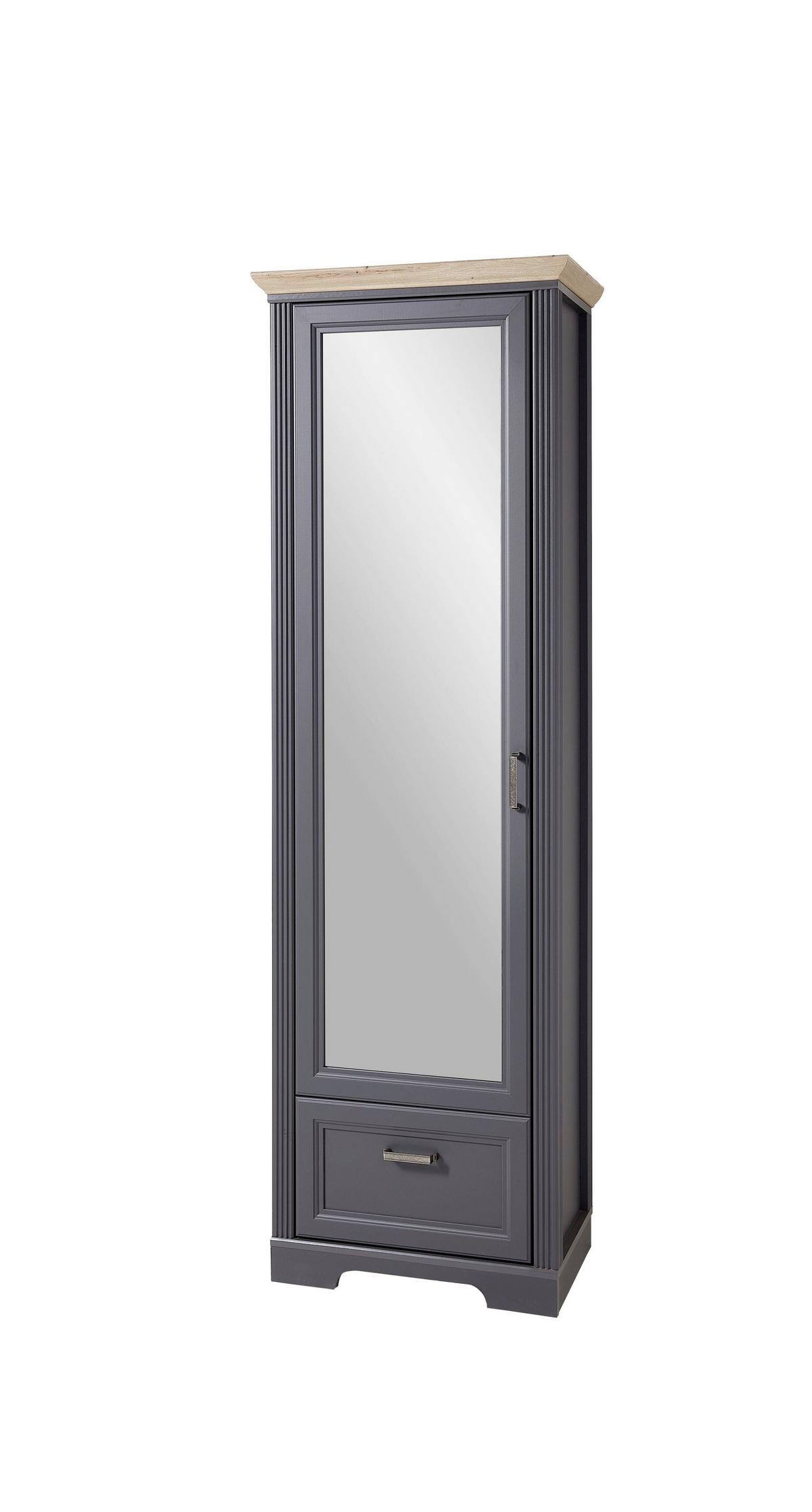 Előszobaszekrény Szürke 1 Ajtó Jasmin - grafitszürke/tölgyfa színű, Romantik / Landhaus, faalapú anyag/fém (65/204/41cm) - Zandiara