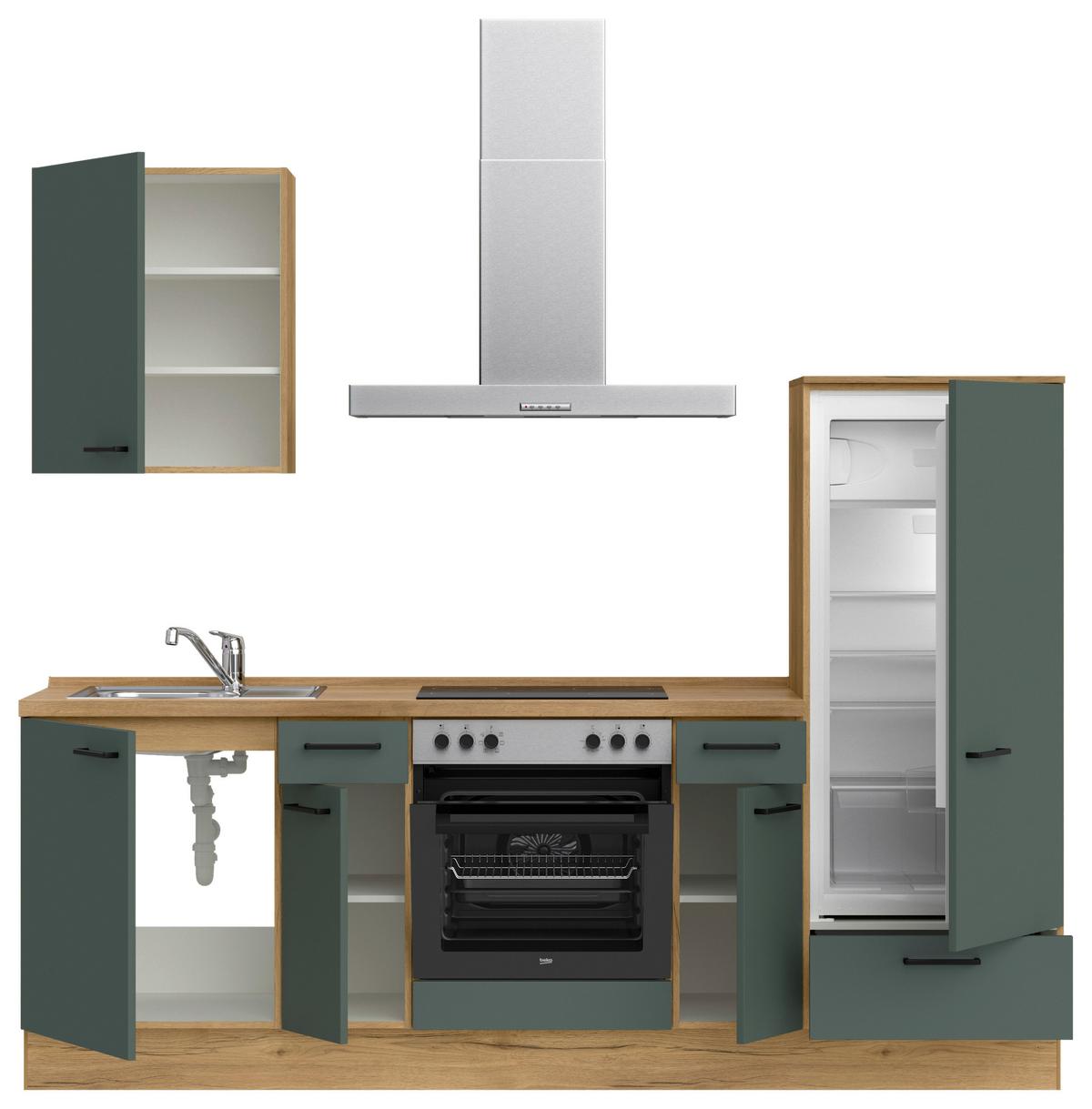 Küchenblock Easytouch m. Geräten Dunkelgrün - Dunkelgrün/Eichefarben, MODERN, Holzwerkstoff/Metall (240cm) - Nobilia