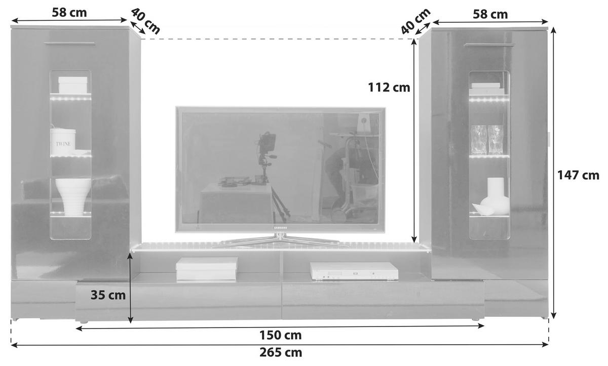 Dnevni Regal Jupiter, Črna, Led - črna/visoki sijaj, Konvencionalno, umetna masa/steklo (265/147/40cm) - MID.YOU