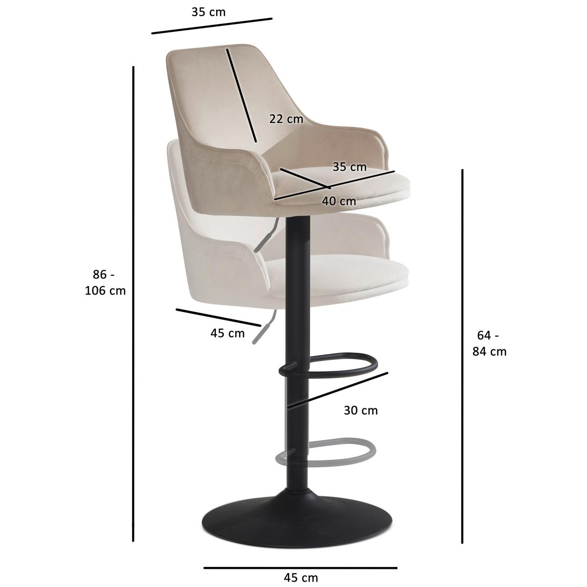 TABOURET DE BAR WL7.008 - Beige/Schwarz, Design, Textil/Metall (45/106/45cm) - MID.YOU