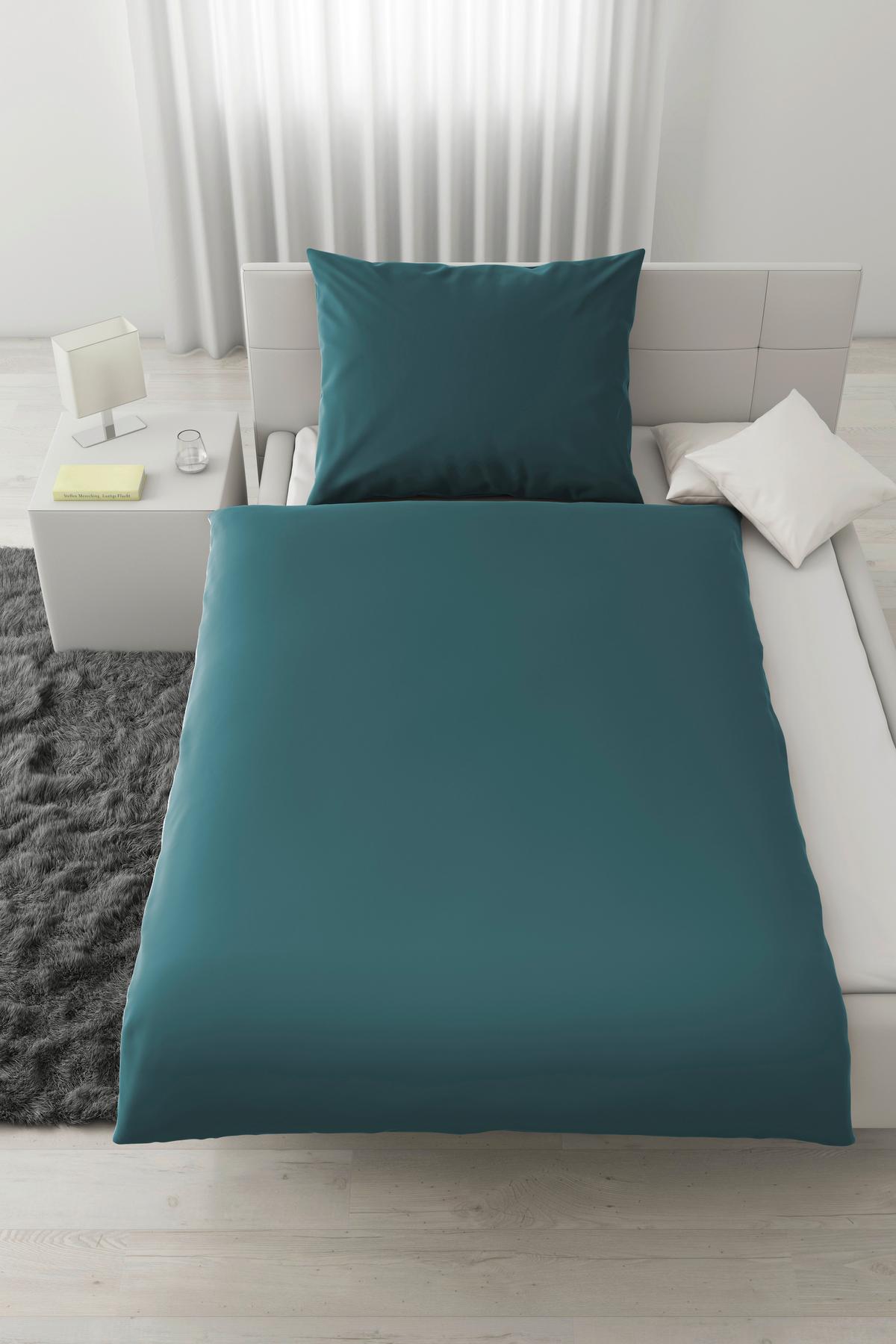 Bettwäsche Bio-Sophia Uni Petrol ca. 140x200cm - Petrol, Natur, Textil (140/200cm) - ecoTree