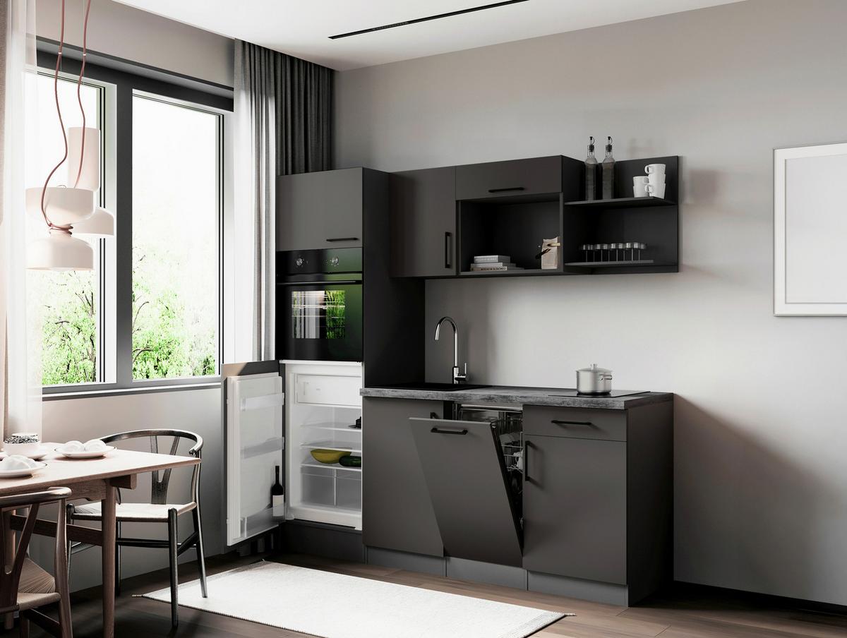 Küchenblock Oliver m. Geräten Grau - Grau, Trend, Holzwerkstoff/Metall (205cm) - Respekta