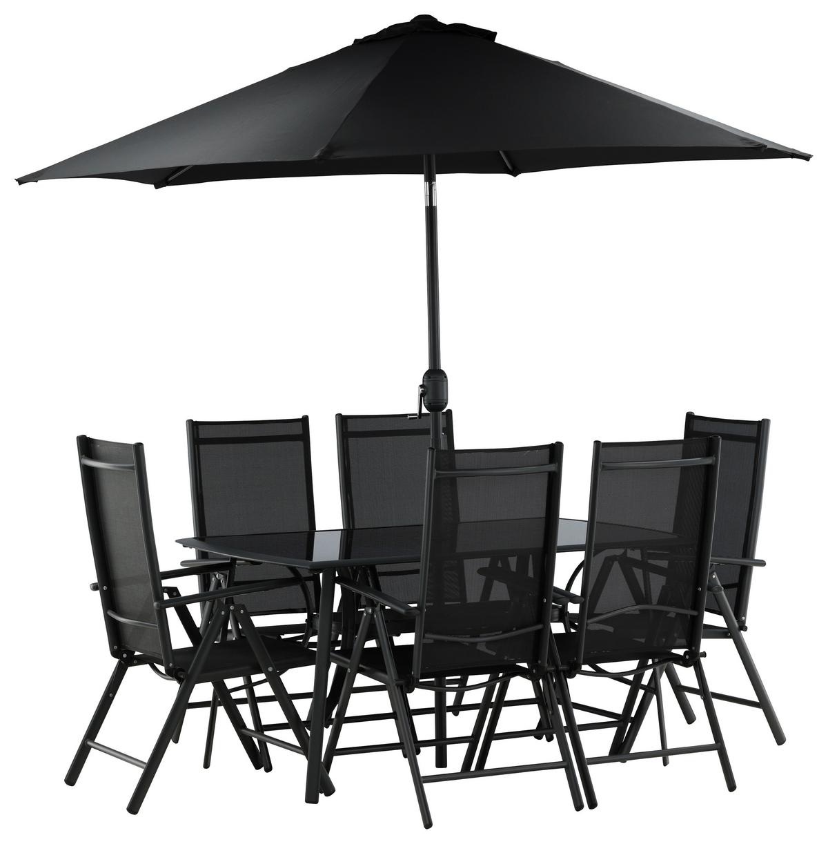 Gartentischgruppe Brekki Schwarz, pulverbeschichtet - Schwarz, KONVENTIONELL, Glas/Metall - Gardenson