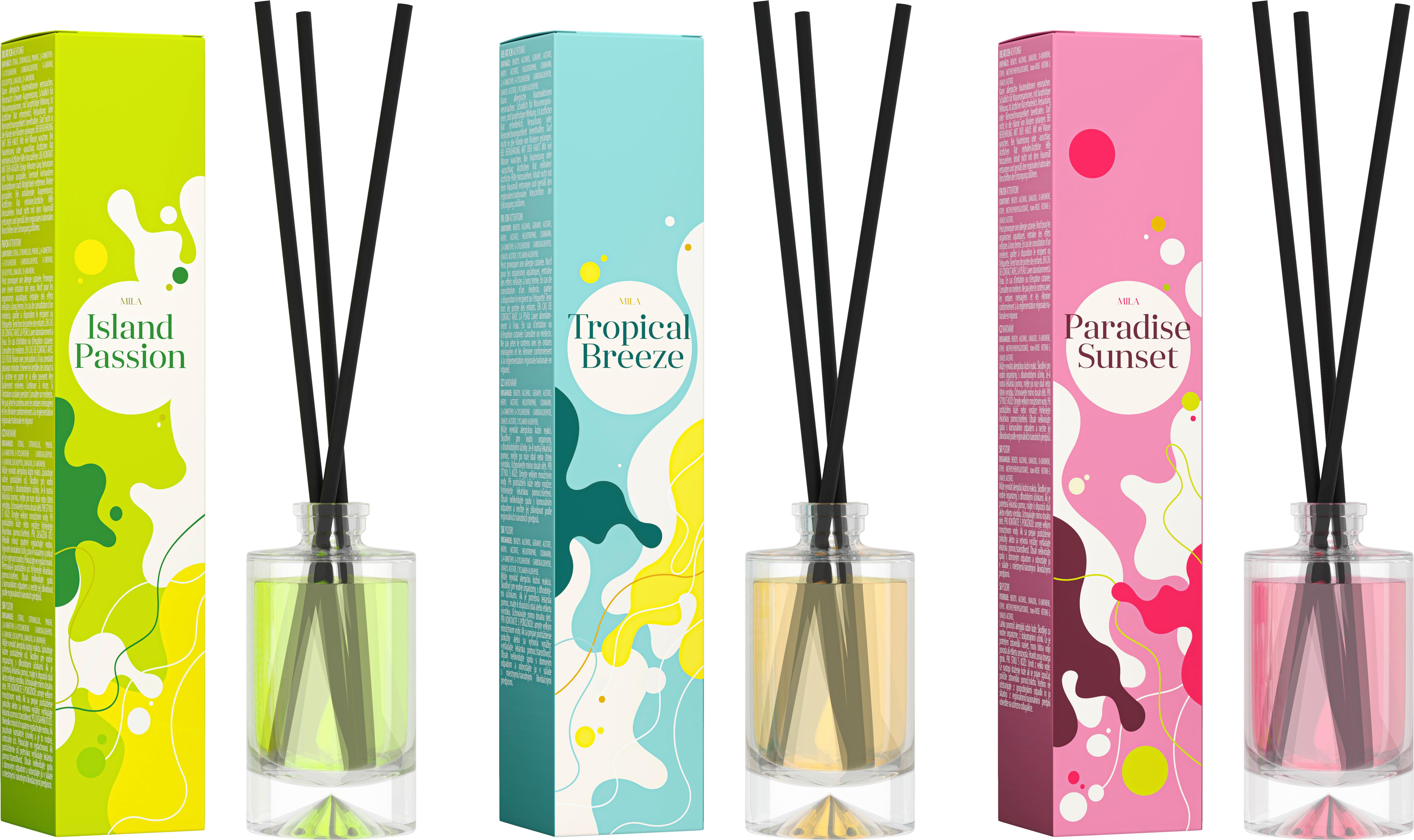 Diffuser Mila 3 verschiedene Düfte - Hellrosa/Gelb, Glas (0,05l) - Mömax