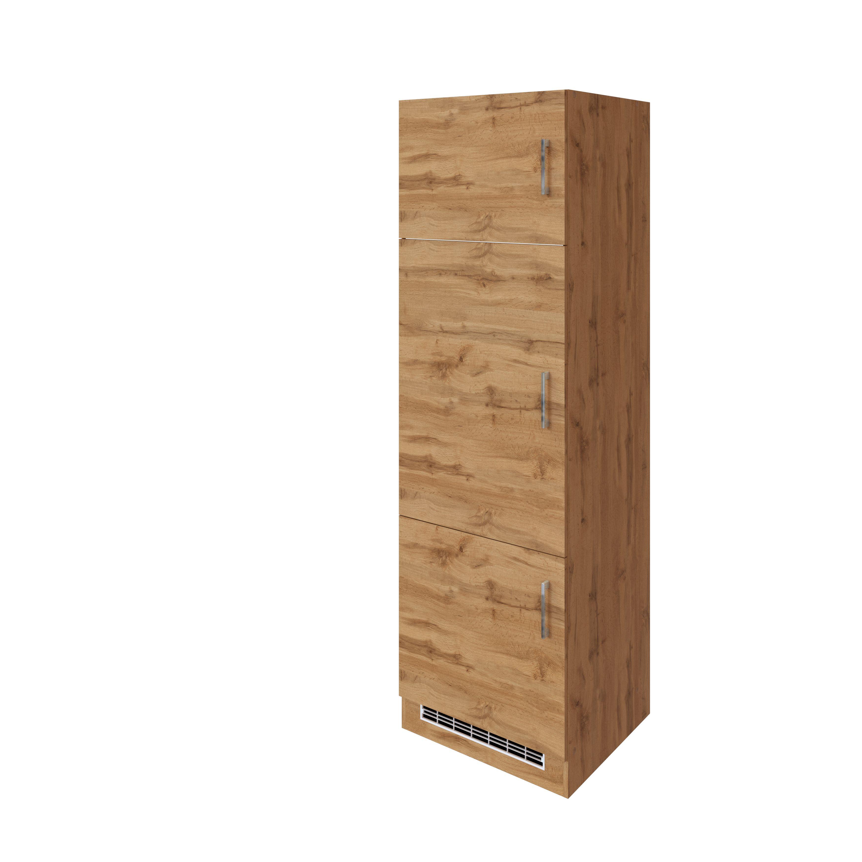 Held Kühlschrank-Umbauschrank ca. 60 cm Eichefarben - Chromfarben/Eichefarben, MODERN, Holzwerkstoff/Metall (60/200/60cm) - Held