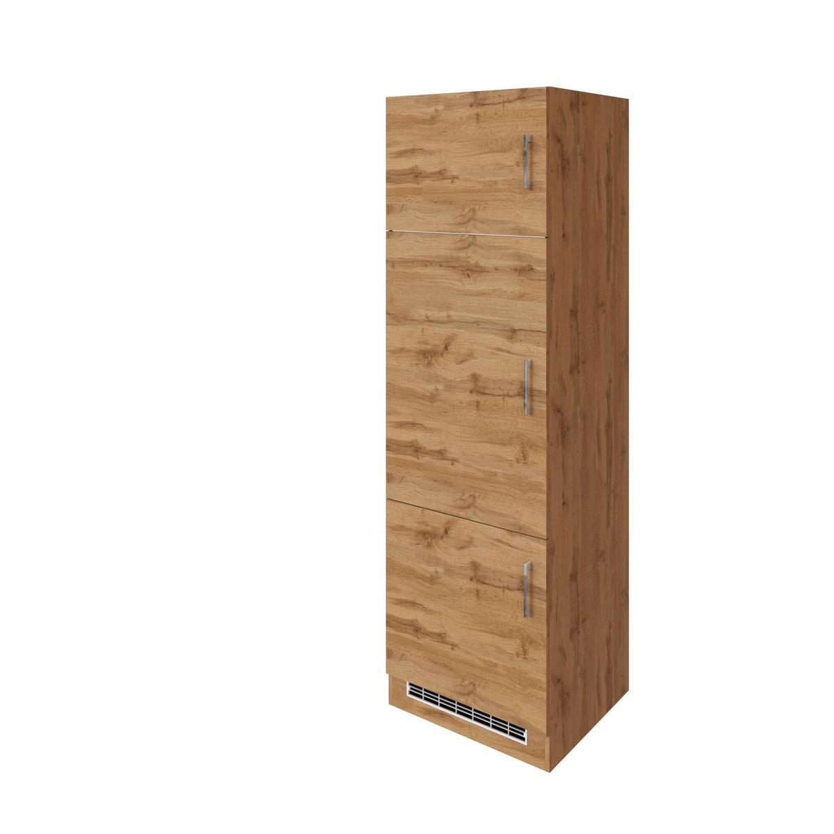 Held Kühlschrank-Umbauschrank ca. 60 cm Eichefarben - Chromfarben/Eichefarben, MODERN, Holzwerkstoff/Metall (60/200/60cm) - Held