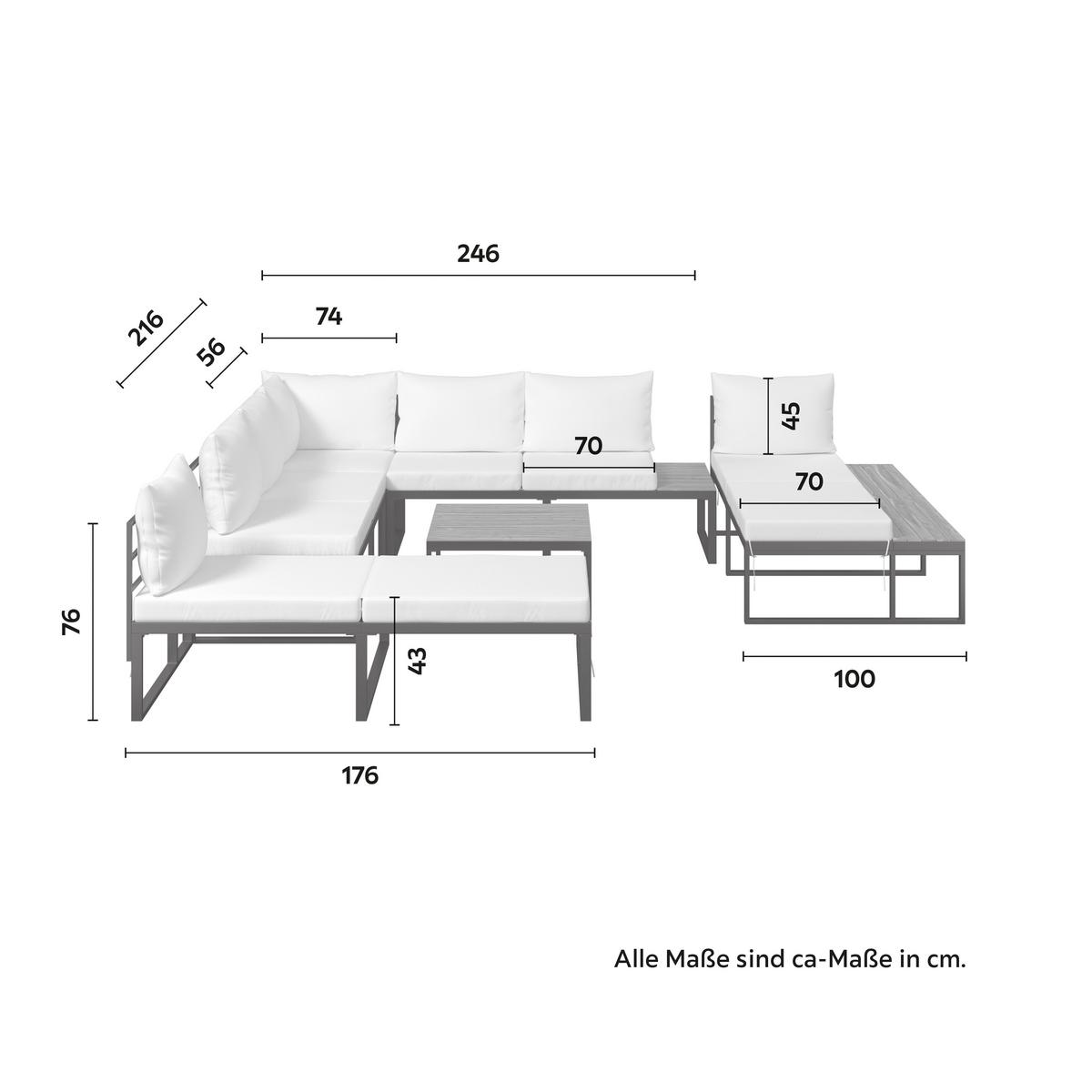 Loungegarnitur Adriano Creme Akazie/Metall/Outdoorstoff - Creme/Schwarz, MODERN, Holz/Textil - Bessagi Garden