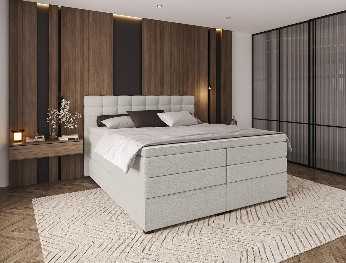 Boxspringbett Fano Sandfarben ca. 200x200cm - Sandfarben/Schwarz, Konventionell, Kunststoff/Textil (200/200cm) - Mömax