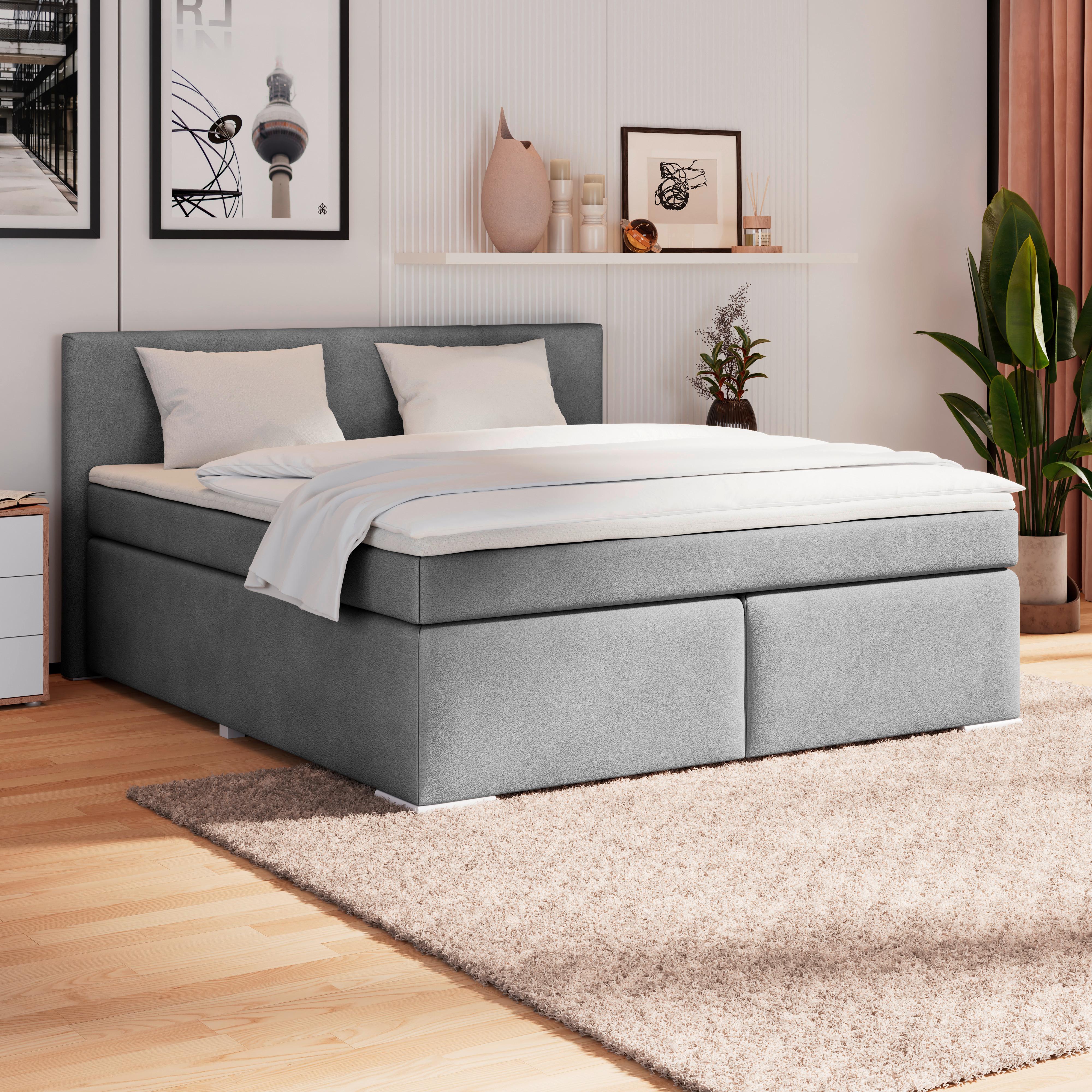 Boxspring Krevet Mira - boje sedefa/srebrne boje, Konvencionalno, drvo/metal (180/200cm) - Best Price
