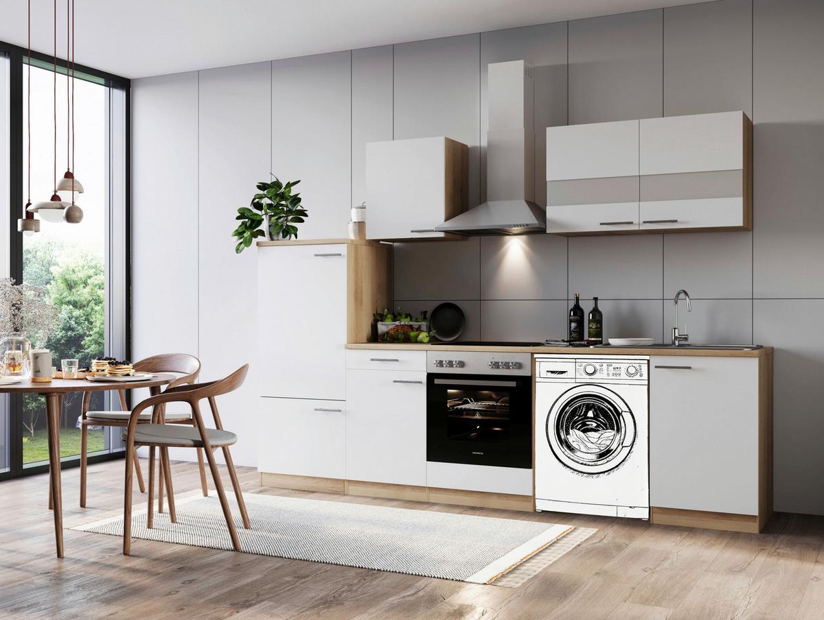 Kuhinjski Blok Z Aparati Merle, 280cm - barve nerjavečega jekla/barve hrasta, Basics, kovina/steklo (280cm) - Respekta