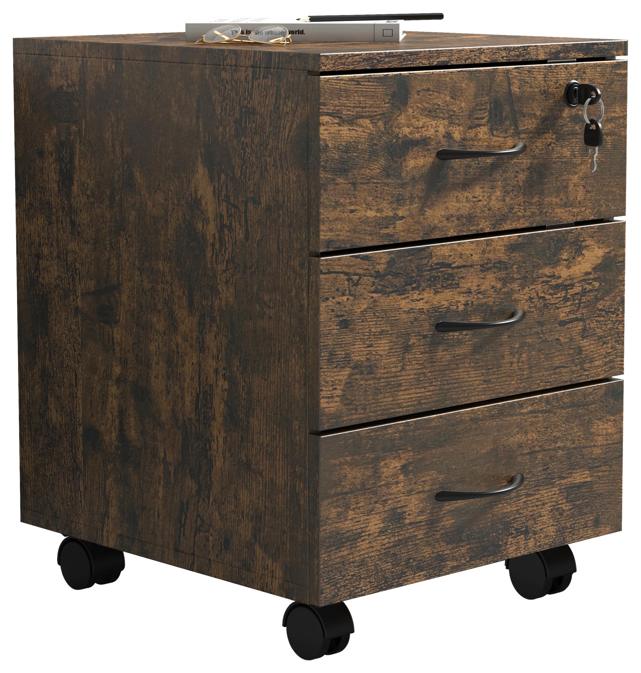 ROLLCONTAINER BAULA L - Eiche dunkel/Schwarz, Design, Holzwerkstoff/Kunststoff (40/54/44cm) - MID.YOU