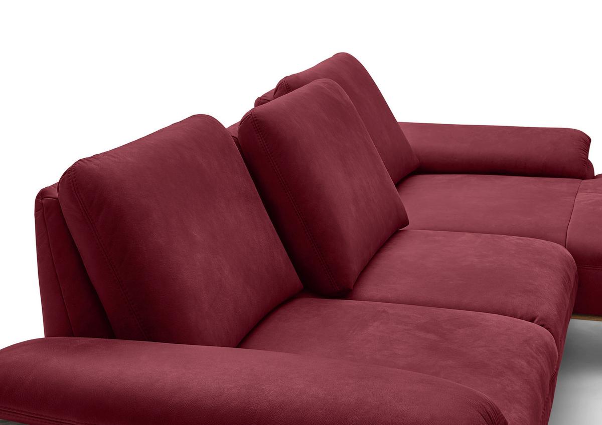 Wohnlandschaft Erling Weinrot - Beige/Weinrot, MODERN, Leder/Metall (322/89/187cm) - Premium Living