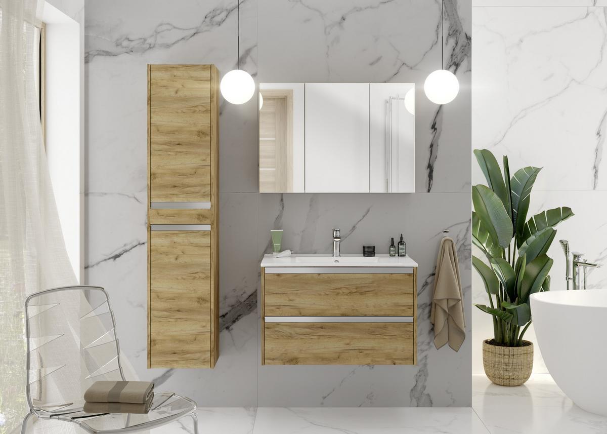 SZAFKA Z LUSTREM LOCCA SPS 85 CM - kolor dębowy/kolor olchowy, Konventionell, materiał drewnopochodny/szkło (85/60/15cm) - MID.YOU