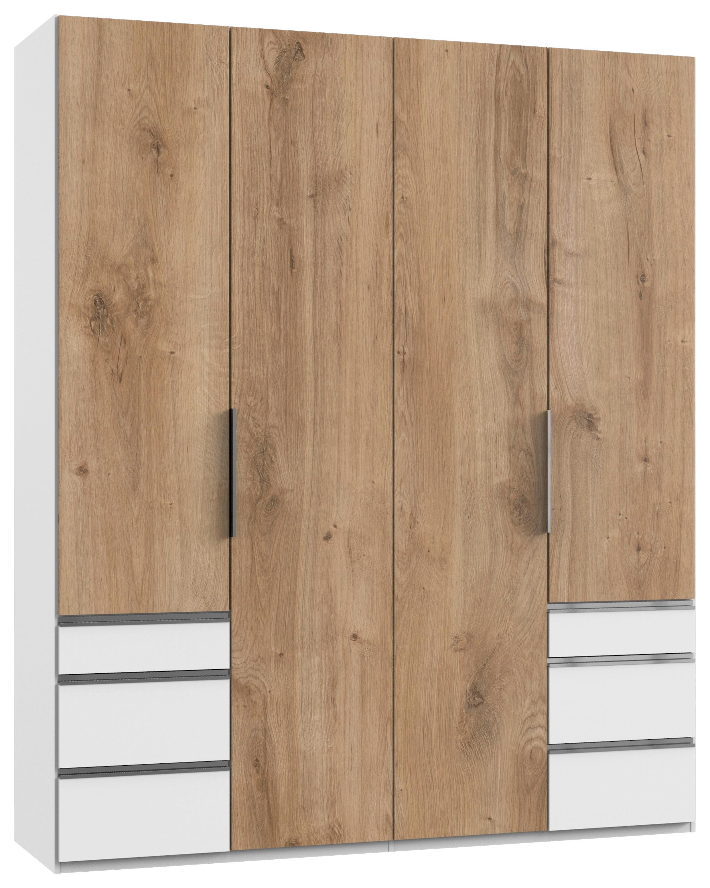 Drehtürenschrank mit Laden B: 200 cm Level, Eiche Dekor/Weiß - Chromfarben/Eichefarben, MODERN, Holzwerkstoff (200/236/58cm) - MID.YOU