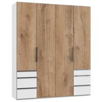 Drehtürenschrank mit Laden B: 200 cm Level, Eiche Dekor/Weiß - Chromfarben/Eichefarben, MODERN, Holzwerkstoff (200/236/58cm) - MID.YOU