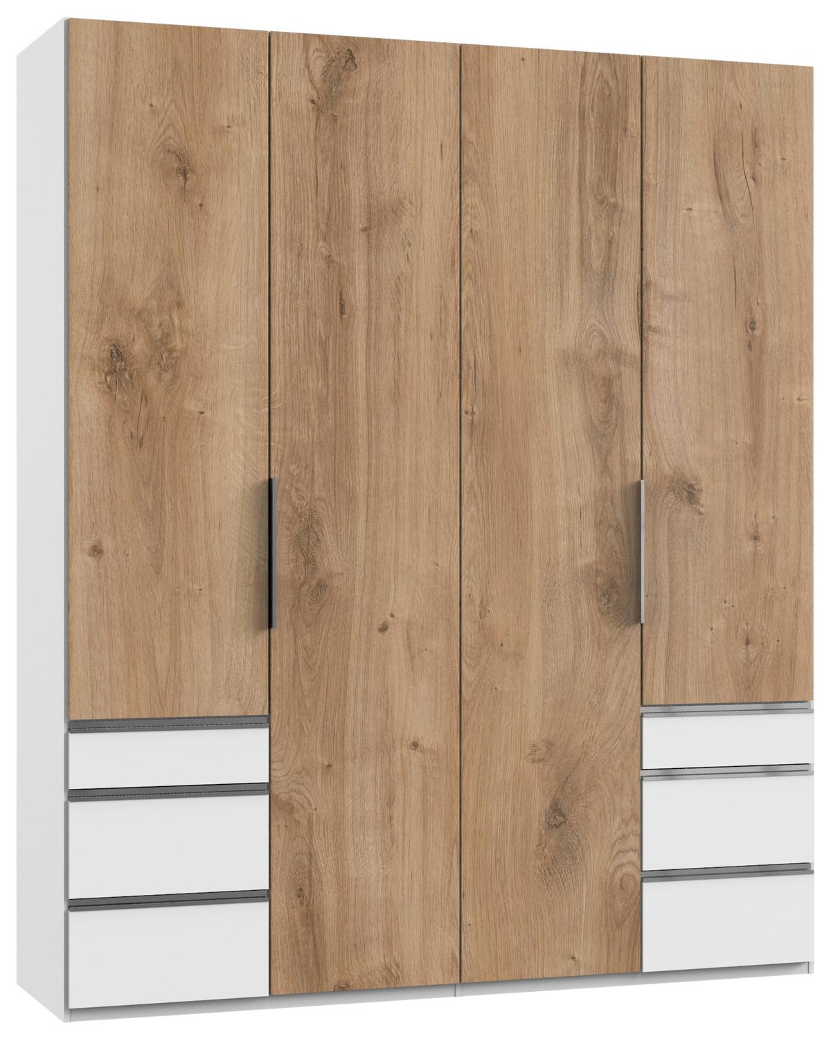 Drehtürenschrank mit Laden B: 200 cm Level, Eiche Dekor/Weiß - Chromfarben/Eichefarben, MODERN, Holzwerkstoff (200/236/58cm) - MID.YOU